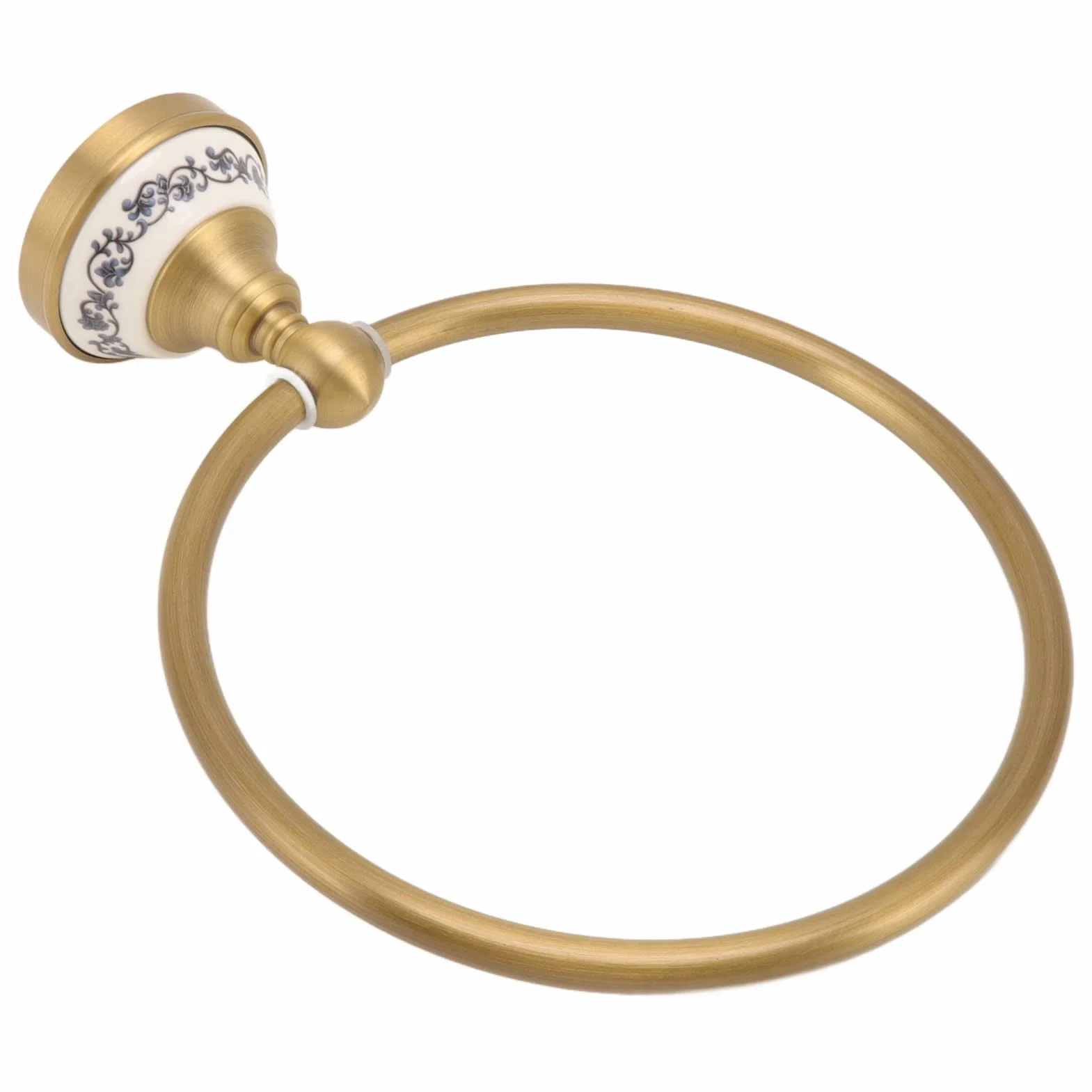 Anello portasciugamani in ottone antico, portasciugamani da bagno, portasciugamani a parete con adesivo in porcellana blu e bianco, struttura in acciaio inox durevole per