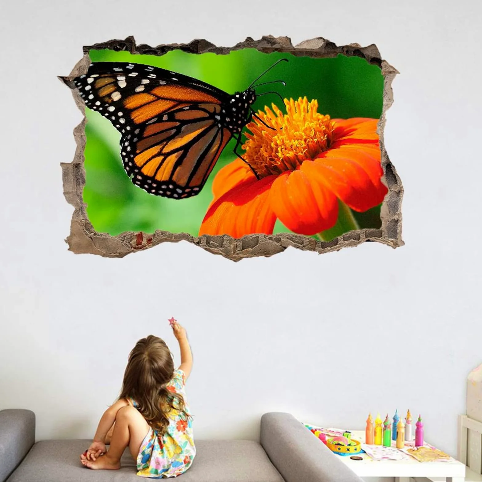 Decorazione Da Parete 3D, Farfalla Stanza Delle Autoadesivo Della Parete Smontabile Fiore Decalcomanie Per Camera Da Letto Per Bambini Nursery Decorazioni Per Matrimoni Regalo 75x113cm