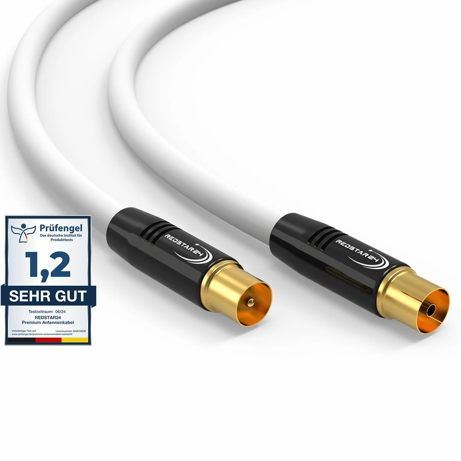 RedStar24 Cavo Antenna 1,5m Bianco - Maschio a Femmina IEC - Coassiale HDTV Premium per TV via Cavo | Compatibile Con TV, Radio, DVB-T/T2, DVB-C, DAB