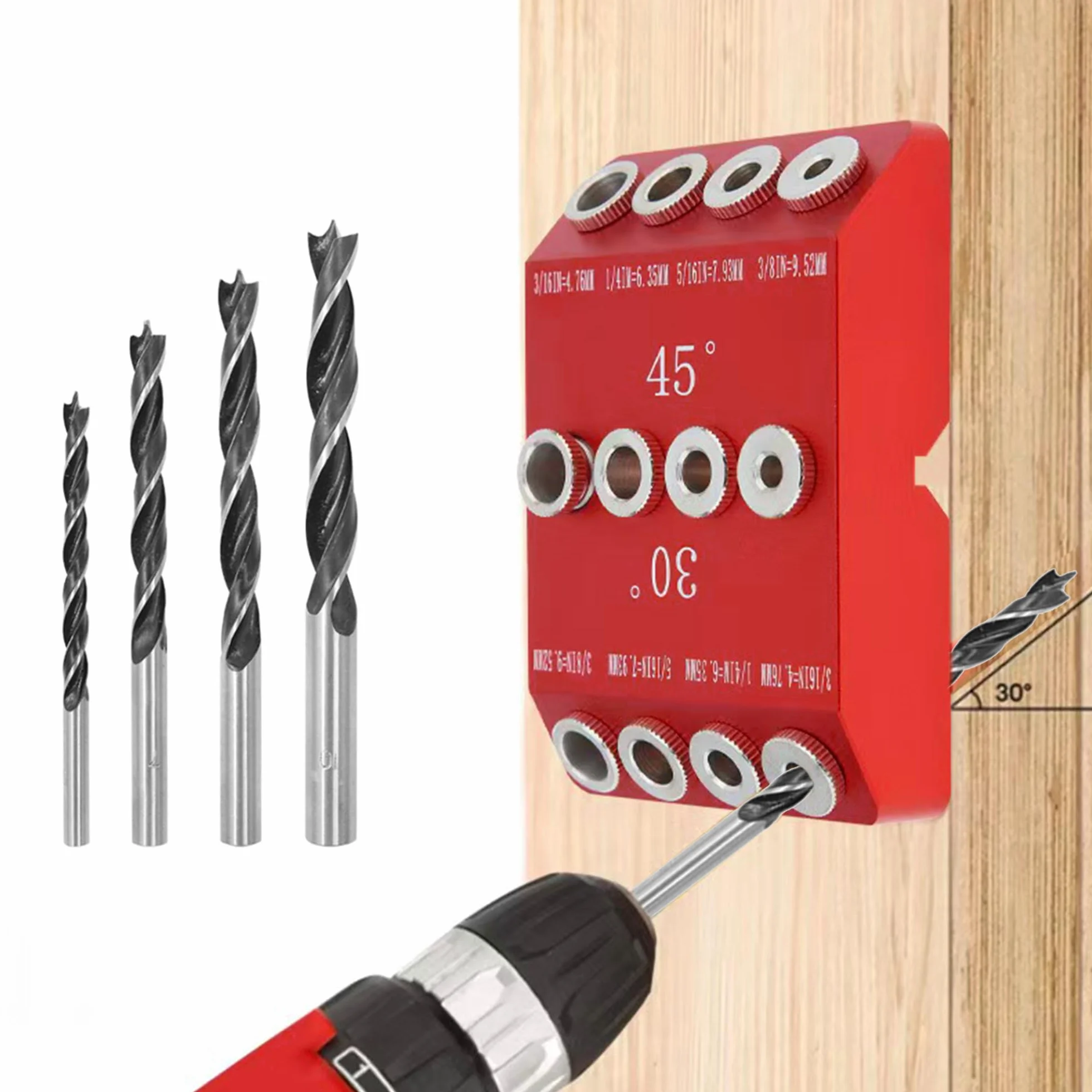 Dima per Fori Legno 30/45/90° - Dima per Tasselli di Legno Multiangolo Foratura Verticali