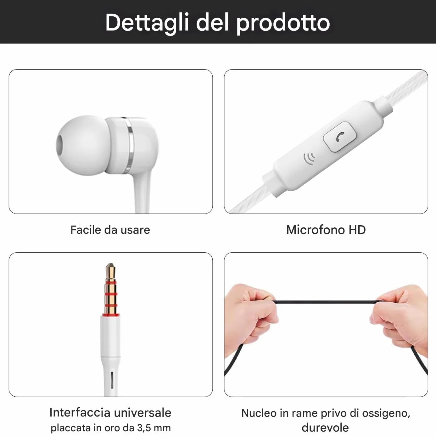 Generico Auricolari cablati, cuffie cablate | Telefoni auricolari con cavo | Auricolare a cavo Boost da 3,5 mm per la musica per allenamento per aerei da viaggio da viaggio