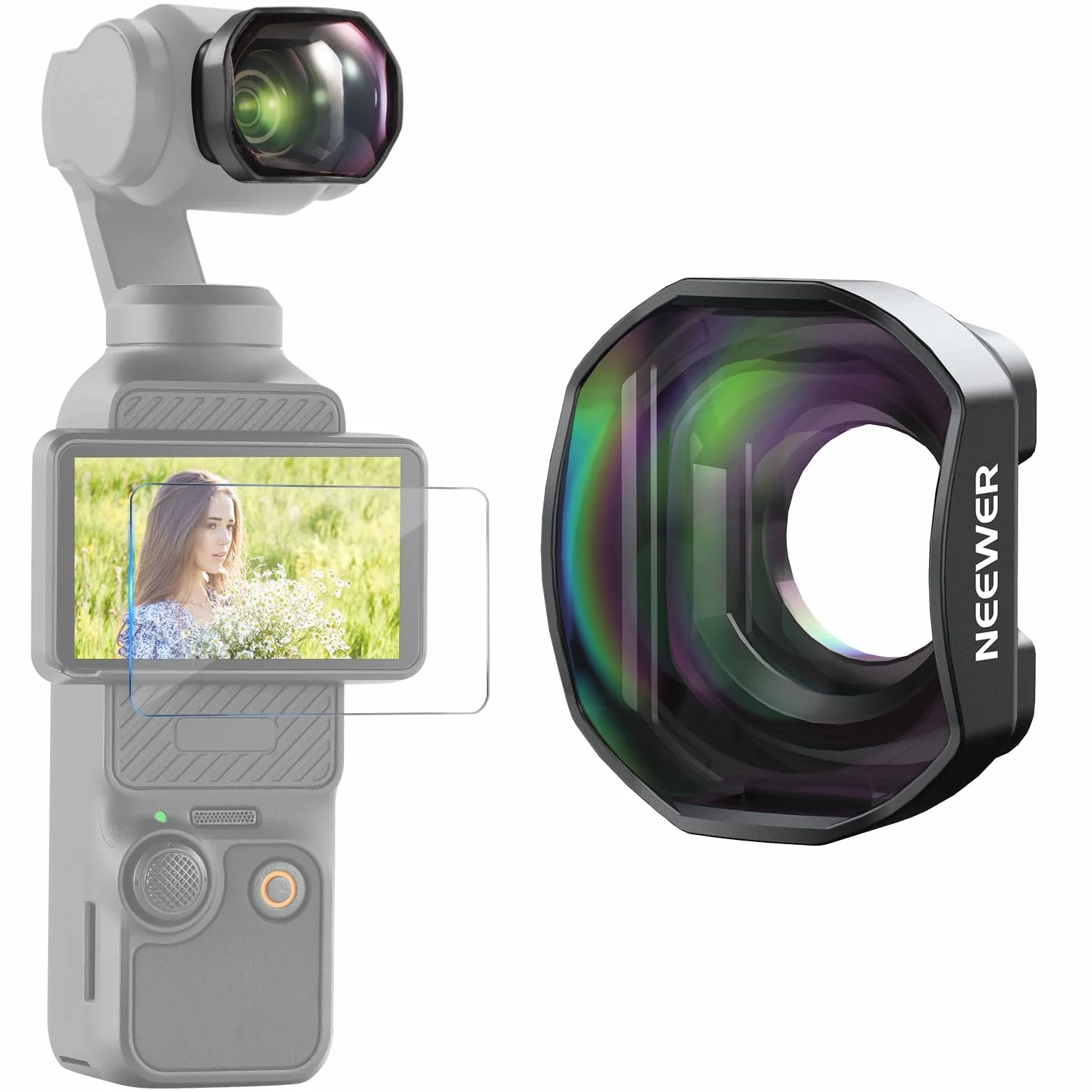 NEEWER Teleconvertitore Compatibile con DJI Osmo Pocket 3/Pocket 4/Xtra Muse, Lente Magnetica in Vetro Ottico HD Multistrato a 4 Elementi e 3 Gruppi, Accessori per Action Camera Gimbal, LS-84
