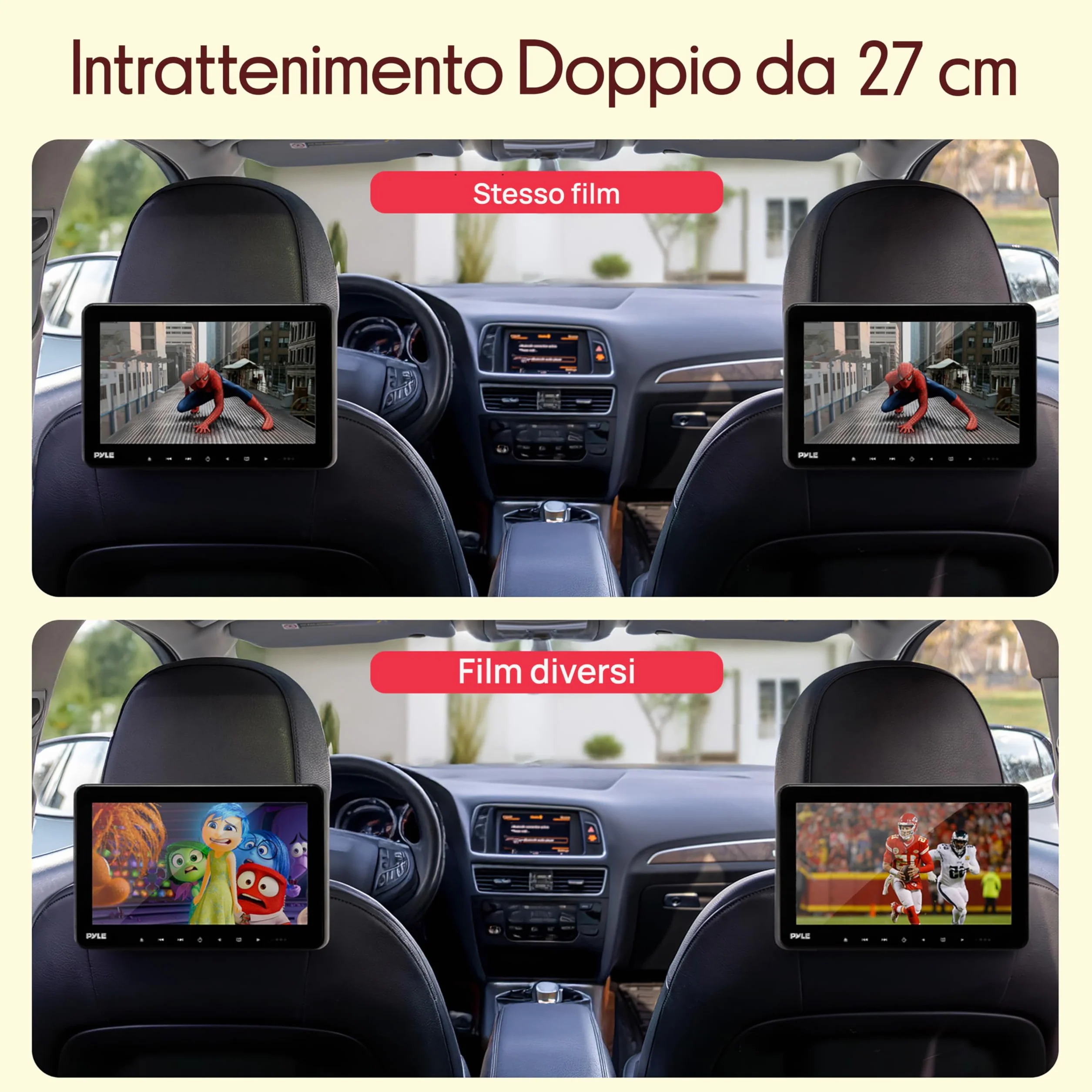 Pyle Schermo per Auto, per Poggiatesta Auto 26,7 cm con Lettore DVD Integrati, Trasmettitore IR/FM, HDMI, USB/SD, 2 Cuffie Wireless, Sistema Intrattenimento Sedile Posteriore Auto