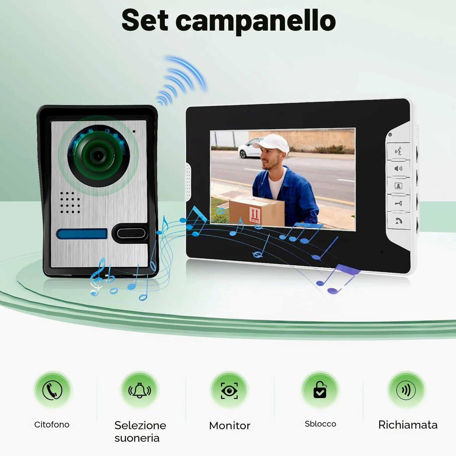 Videocitofono cablato, monitor HD, visione notturna e vivavoce, in alluminio, resistente alle intemperie, facile da installare per casa/ufficio, rettangolare, nero/bianco