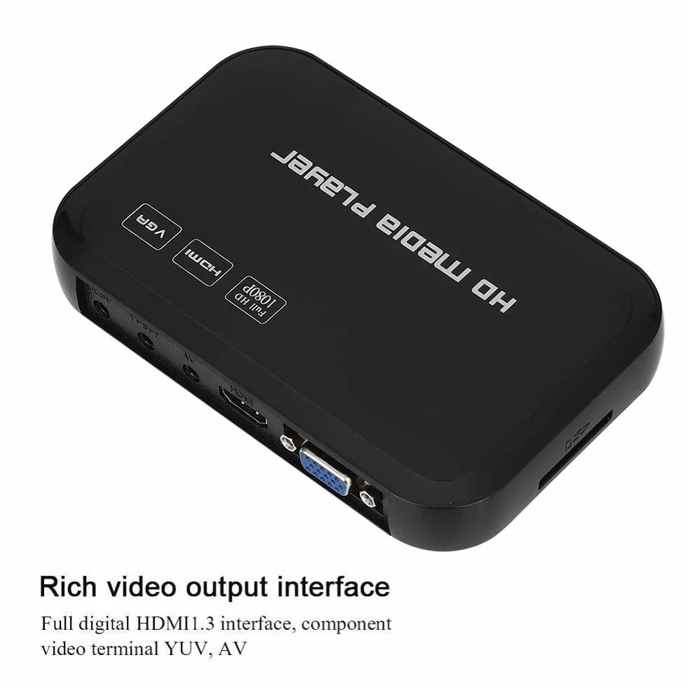 Mini Full HD 1080P Multi Media Player Uscita HDMI/AV, Lettore video audio HD con telecomando e cavo AV, Supporta MMC/SD/MS/SDHC(EU)