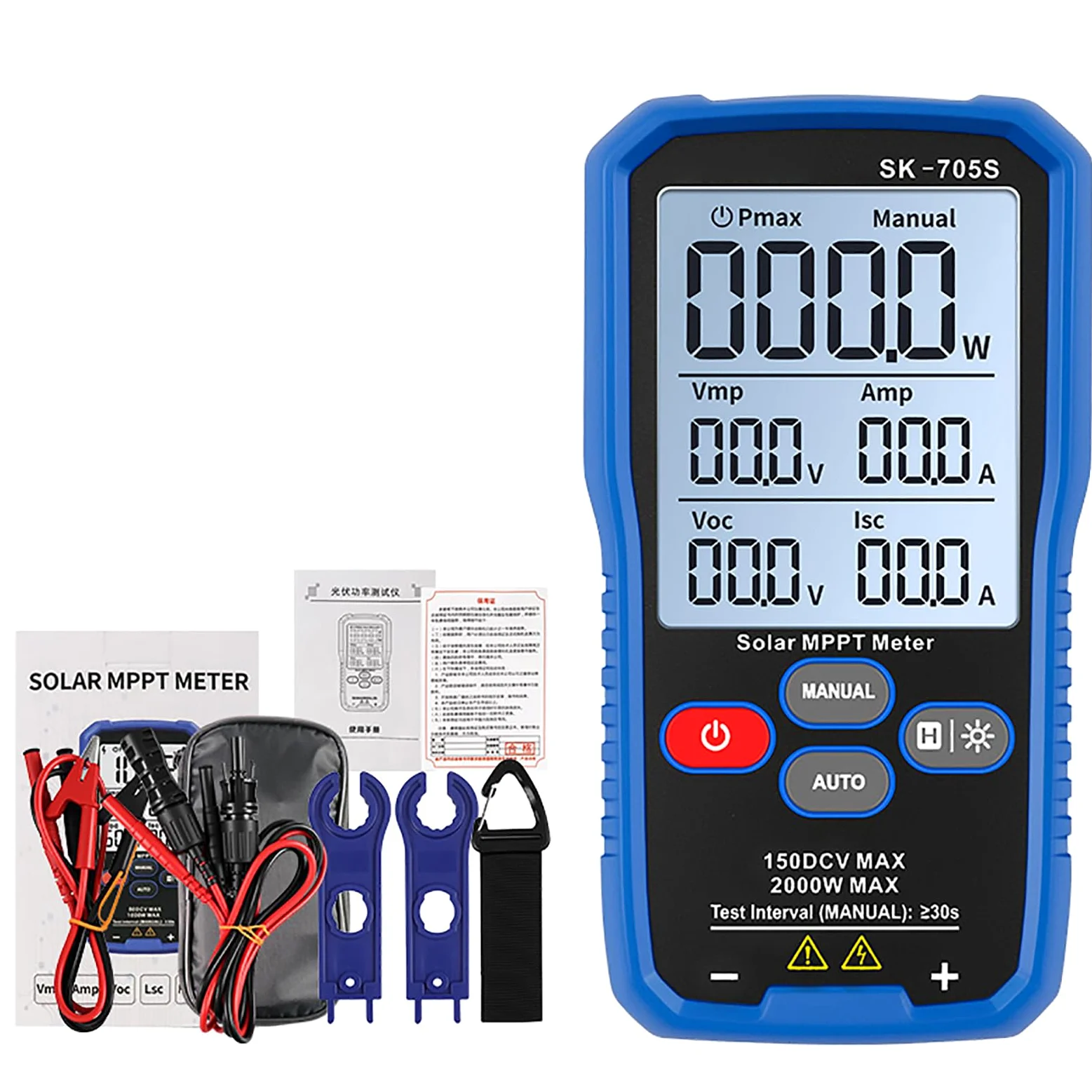 KUIDAMOS Tester di Potenza per Pannelli Solari Rilevatore Multifunzione Efficiente per la Costruzione di Centrali Elettriche con Ampio Display per Professionisti (SK-705S)