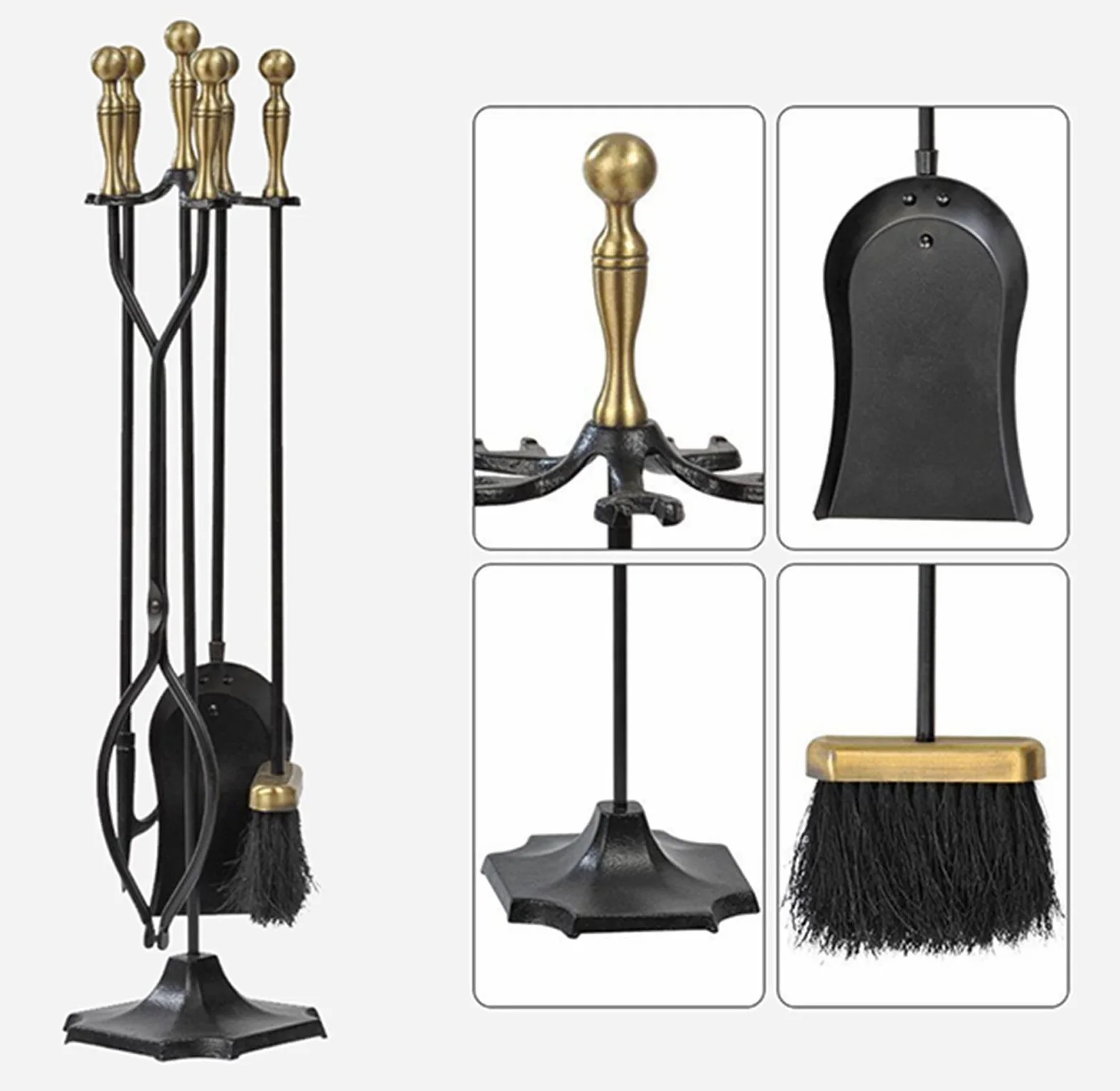 Attrezzo per caminetto Set di Attrezzi per caminetto da 5 Pezzi per Uso Domestico Resistente, Kit di Attrezzi per Camino per Stufa a braciere in Ferro battuto da 31 Pollici, Kit di Attrezzi per