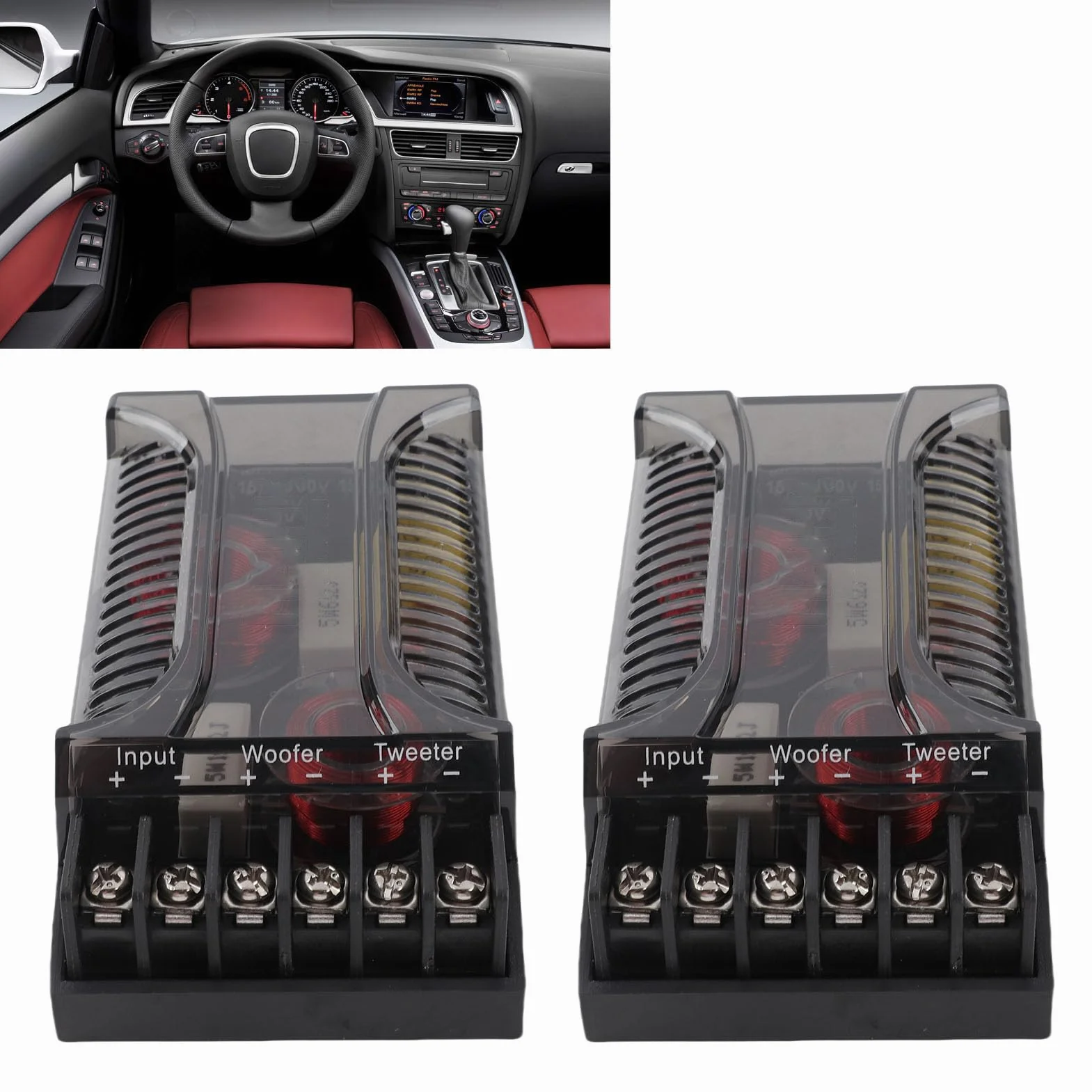 Crossover Elettronico, Crossover Passivo Audio per Auto, 2 Pezzi 2 Vie Audio per Auto Crossover Protezione Sovracorrente Dissipatore di Calore Universale Divisore di Frequenza Dell'altoparlante