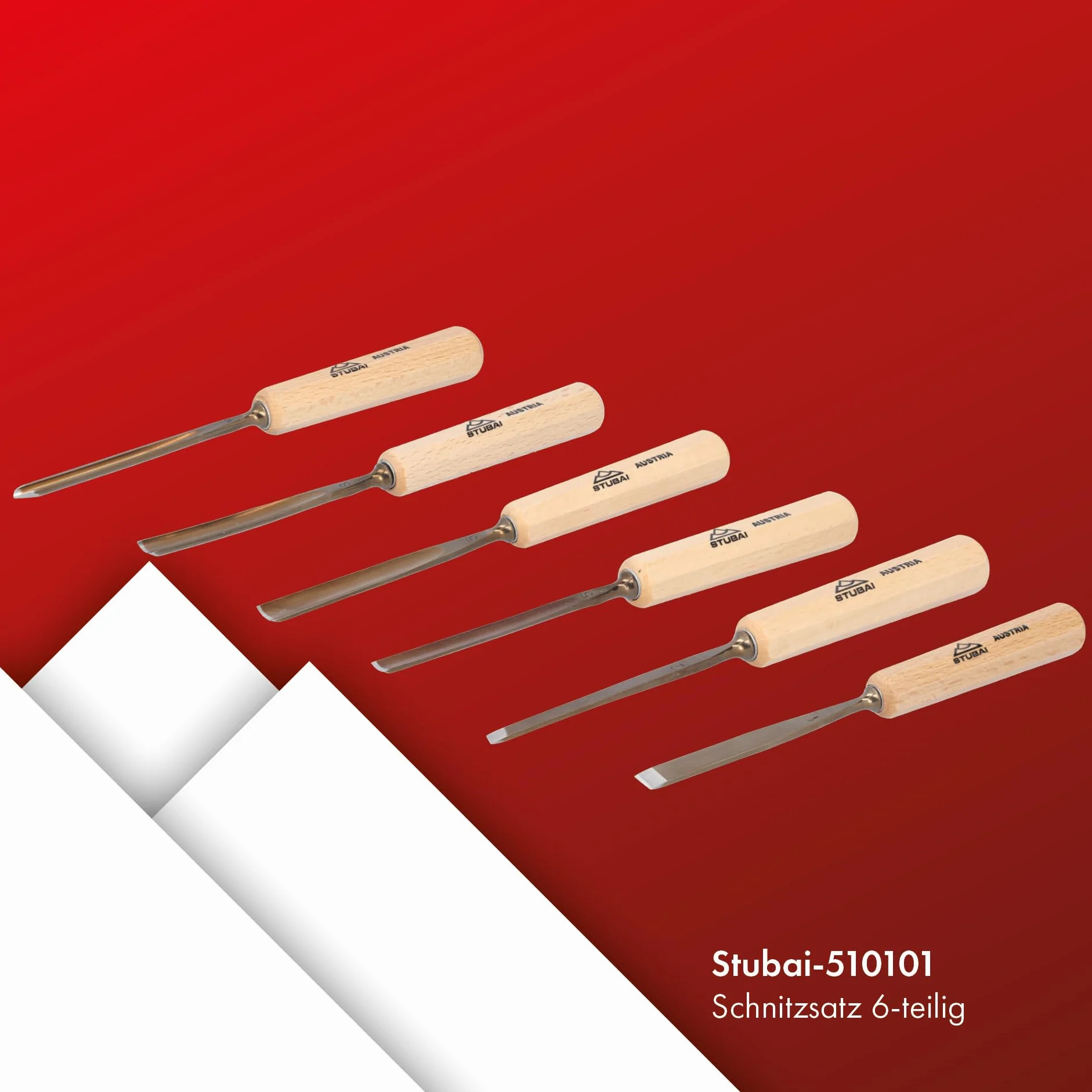Stubai 510101 Assortimento sgorbie per scultori 6-pzi, Rosso (Rot), M, Set di 6 Pezzi