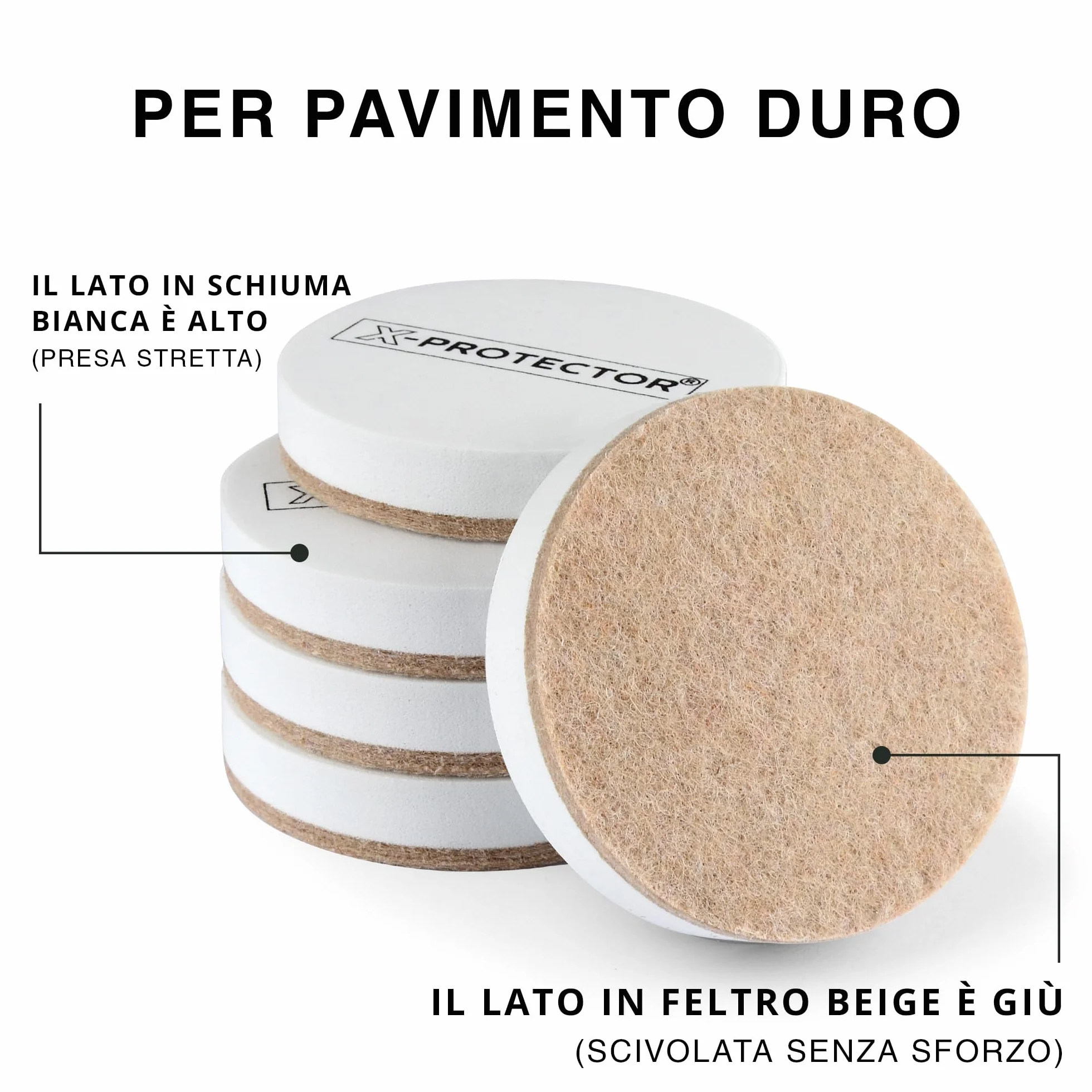 Scivoli in Feltro X-PROTECTOR 8 Pezzi ⌀ 9cm per Mobili Pesanti