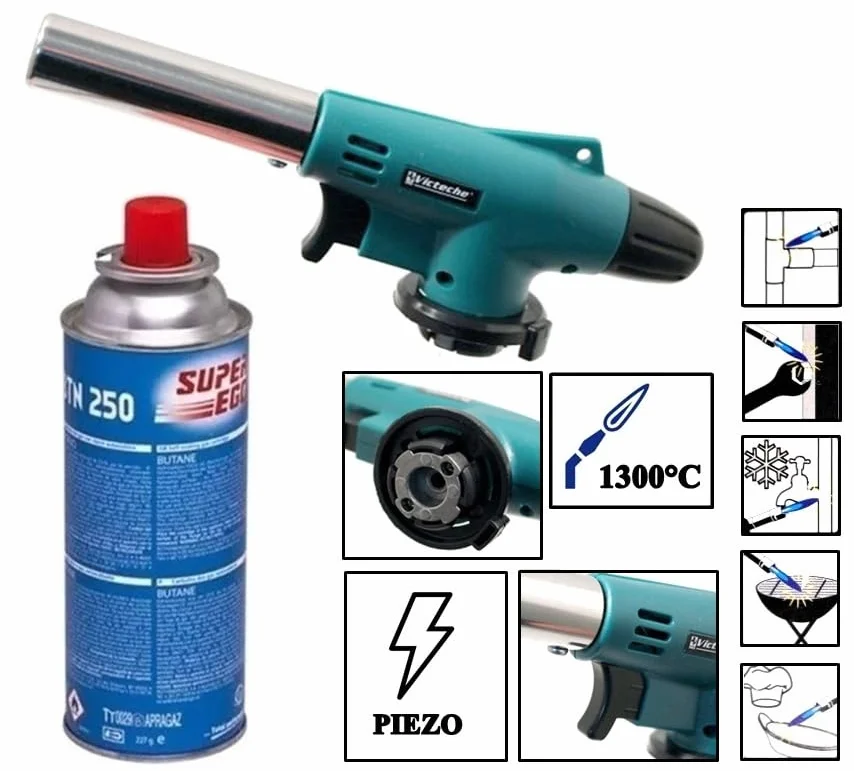 SALDATORE BRUCIATORE SVERNICIATORE CANNELLO A GAS CON ACCENSIONE PIEZO 227GR