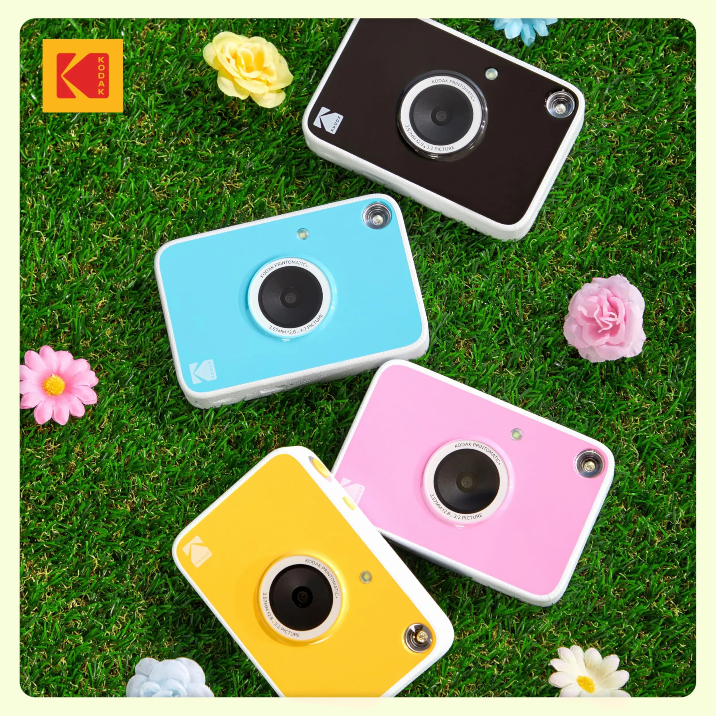 KODAK Printomatic+ Fotocamera Istantanea 10MP Kit Iniziale con Custodia, RGB LED e Carta Adesiva Zink 20pz – Giallo