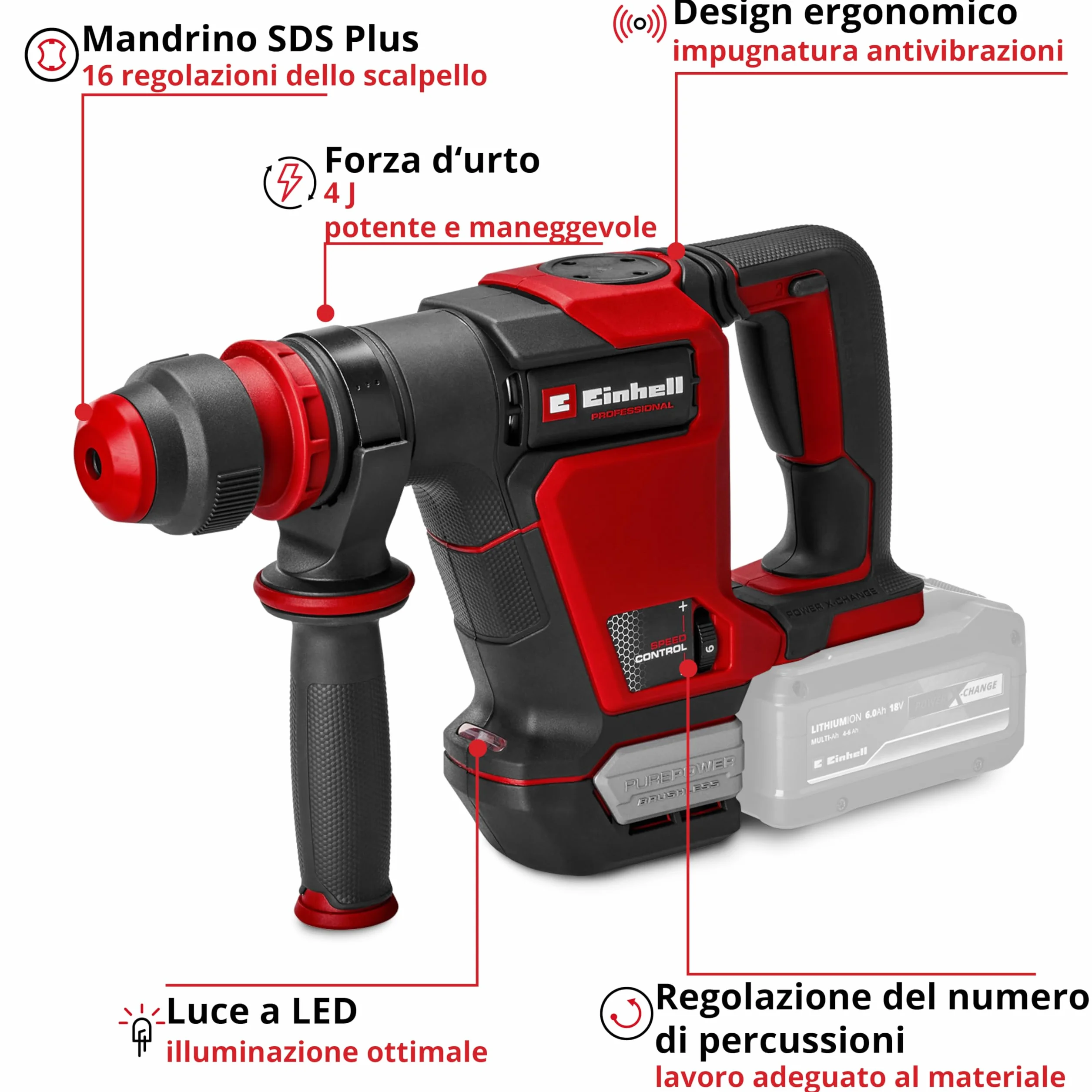 Einhell Professional Martello demolitore TP-DH 18/4 Li BL-Solo Power X-Change 18 V brushless 4,0 J SDS-plus