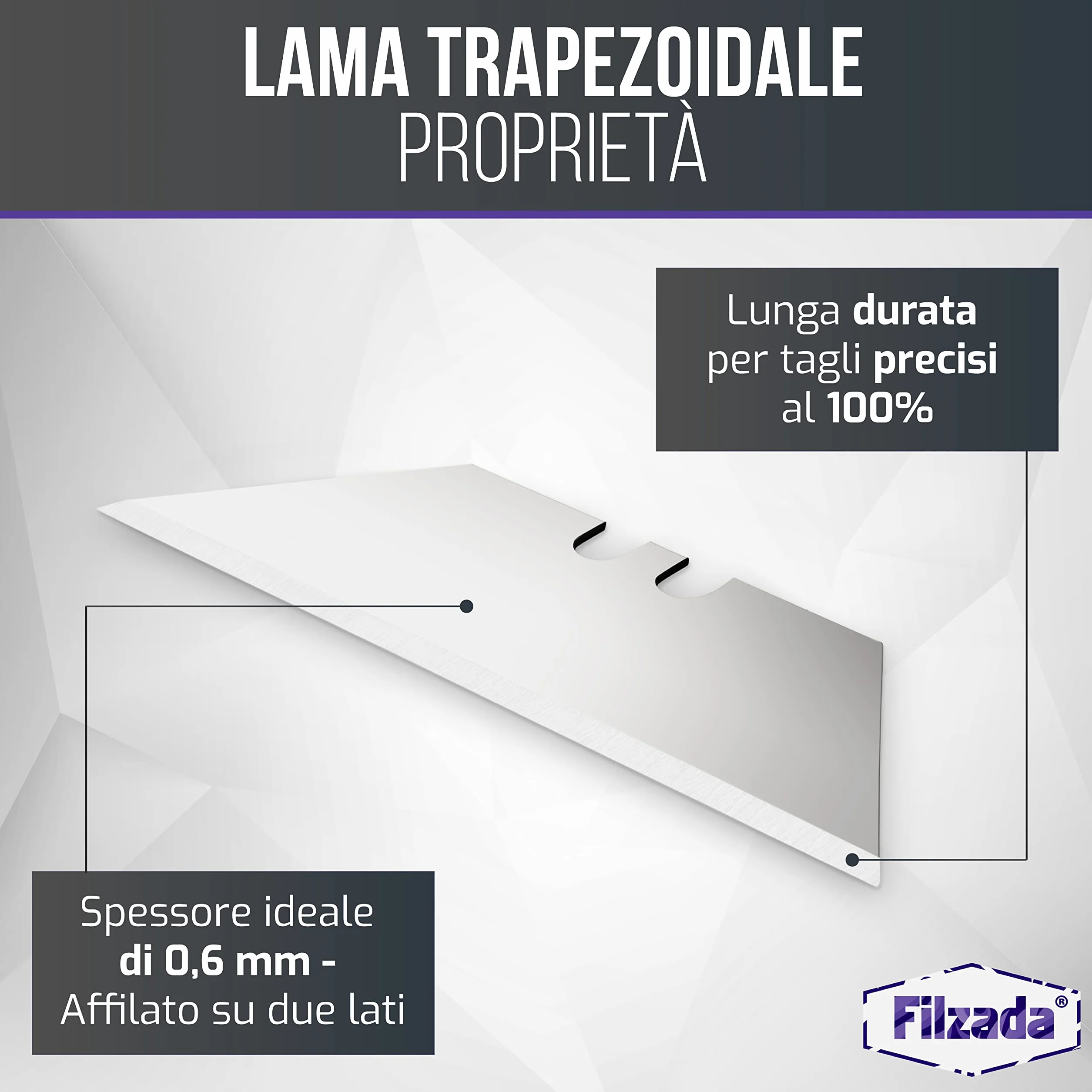 Filzada 120x PROFI Lame trapezoidali per coltelli per tappeti 0,5 x 0,5 mm