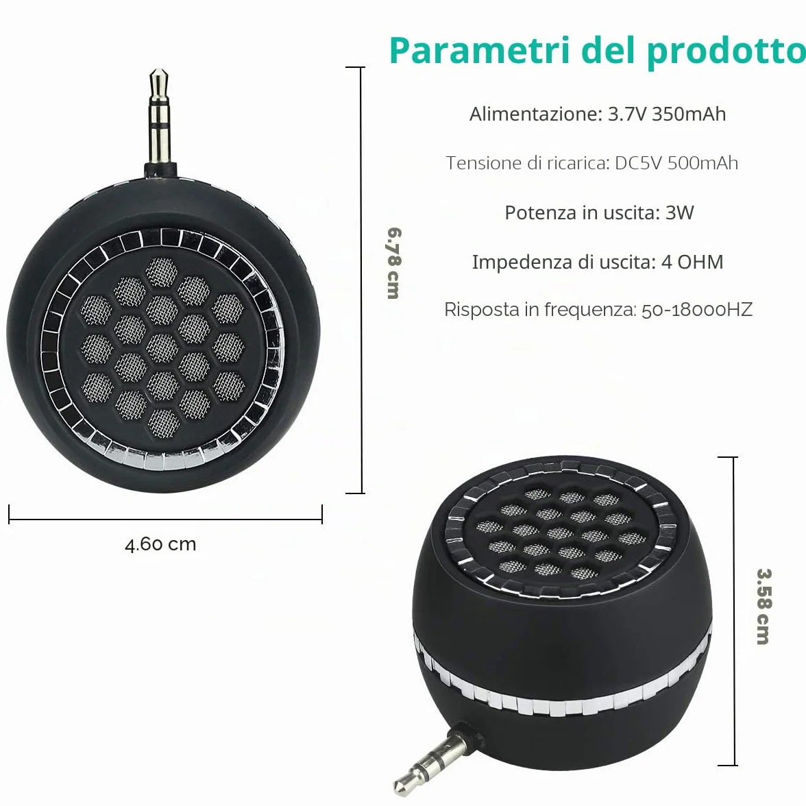 Color You Altoparlante portatile, mini altoparlante del telefono cellulare con interfaccia audio ausiliaria da 3,5 mm nella porta micro USB dei bassi chiari