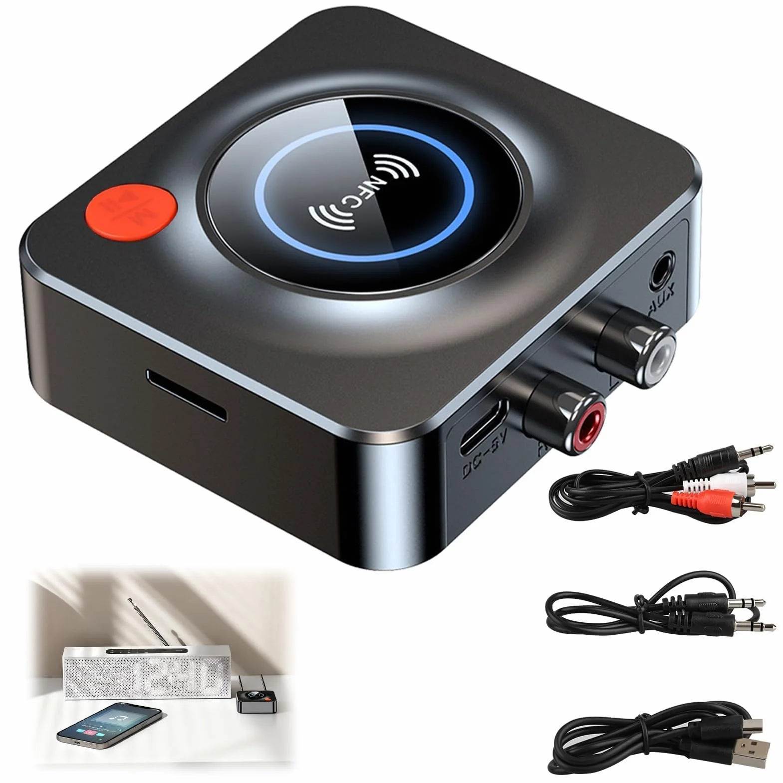 Ricevitore Bluetooth 5.3 HiFi, Adattatore Bluetooth AUX per Stereo Casa, Altoparlante, Amplificatore HiFi, con RCA/AUX Jack 3,5mm per Stereo Casa, Altoparlante, Amplificatore