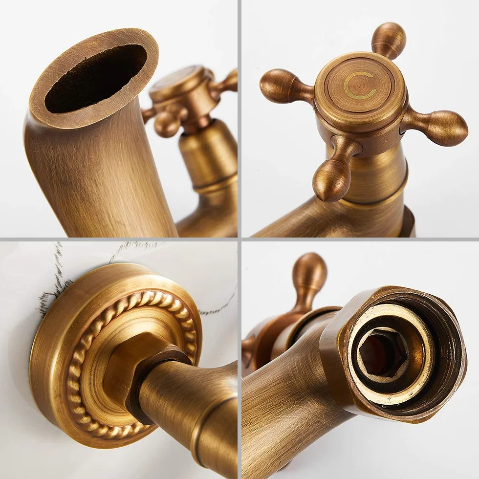 Rubinetto a Muro Anticato Bronzo Vintage Rotazione 180° Miscelatore Cucina Doppie Manopole Ceramica