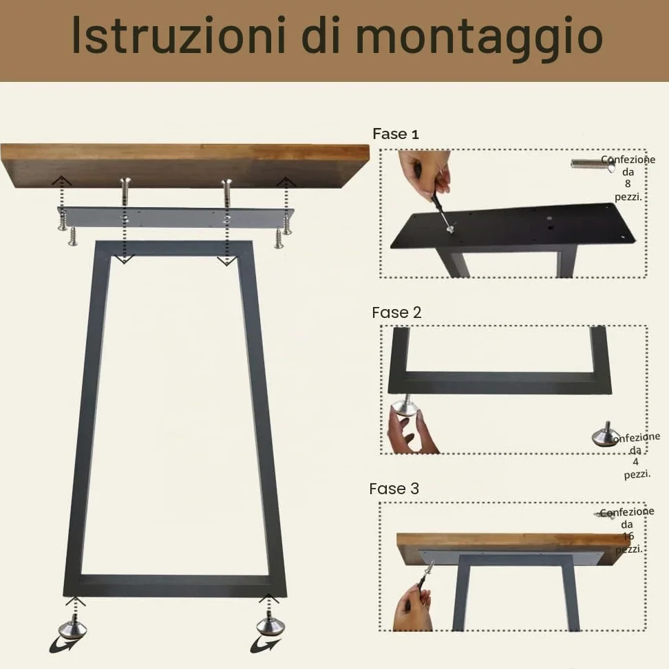 QLLY Set di gambe da tavolo trapezoidali in metallo 71,1 cm per l'home office (71,1 cm, nero)