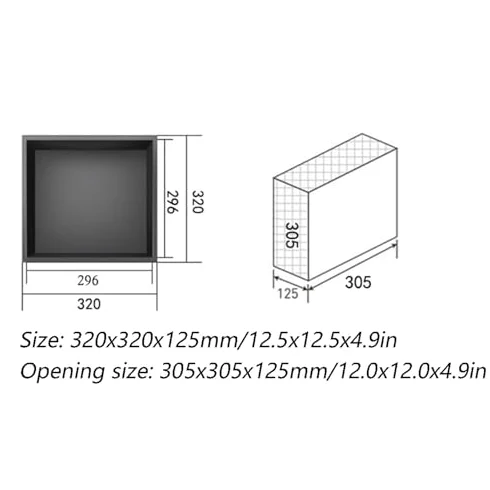 Nicchia doccia in acciaio inossidabile, Nicchia doccia da incasso in acciaio inossidabile 304, organizer for bagno, nero, diverse dimensioni(12.5x12.5x4.9in)