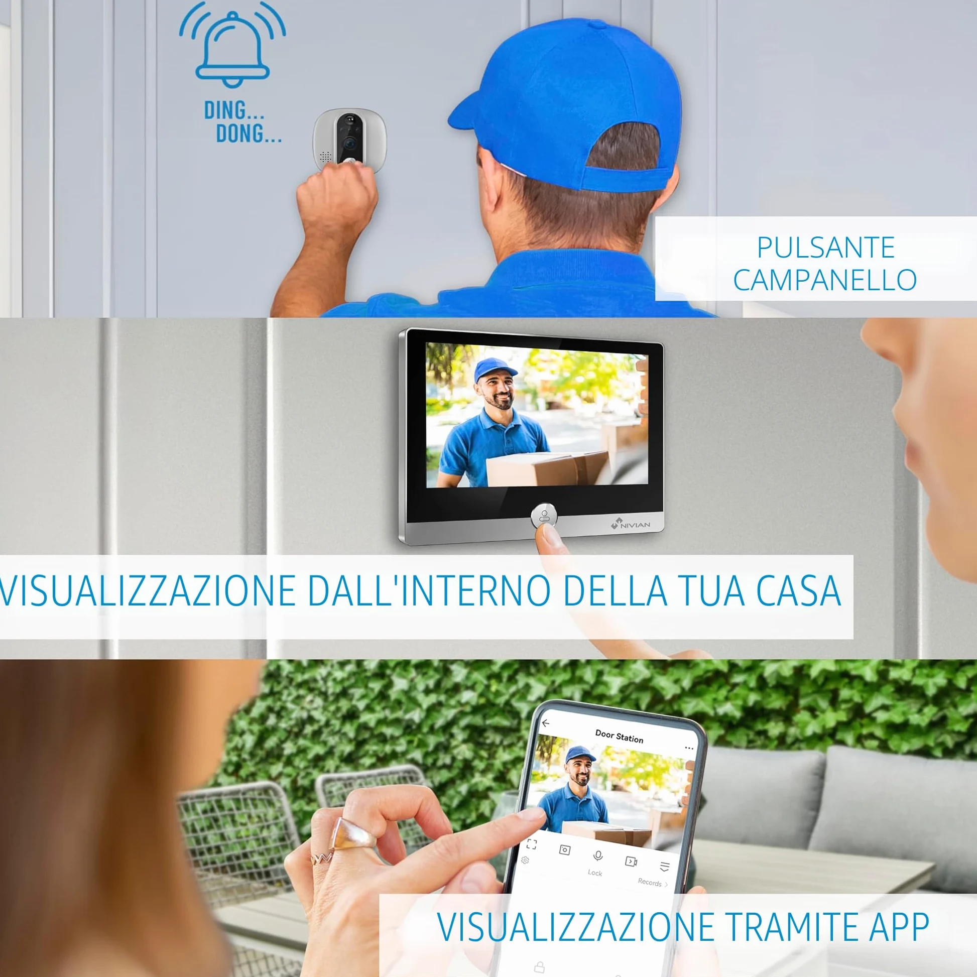 NIVIAN Spioncino Digitale WiFi - Videocamera Full HD con Batteria e Campanello, Audio Bidirezionale, Rilevamento PIR e Visione Notturna | App e Controllo da Smartphone