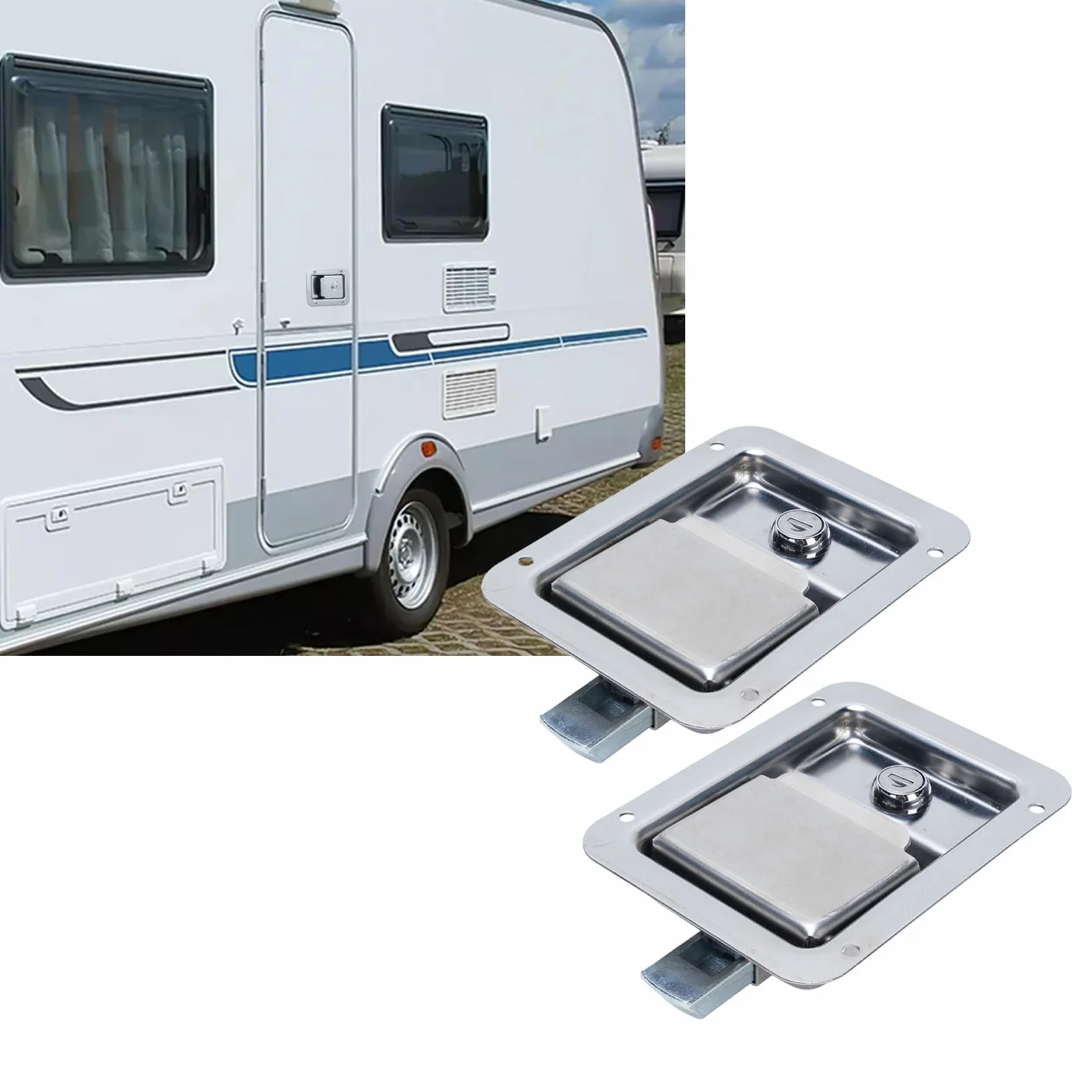 Alomejor Maniglia per Cassetta degli Attrezzi Serratura per Cassetta degli Attrezzi per Camion in Acciaio Inossidabile 140 X 108 Mm Montaggio a Incasso con 2 Chiavi Guarnizione Impermeabile per