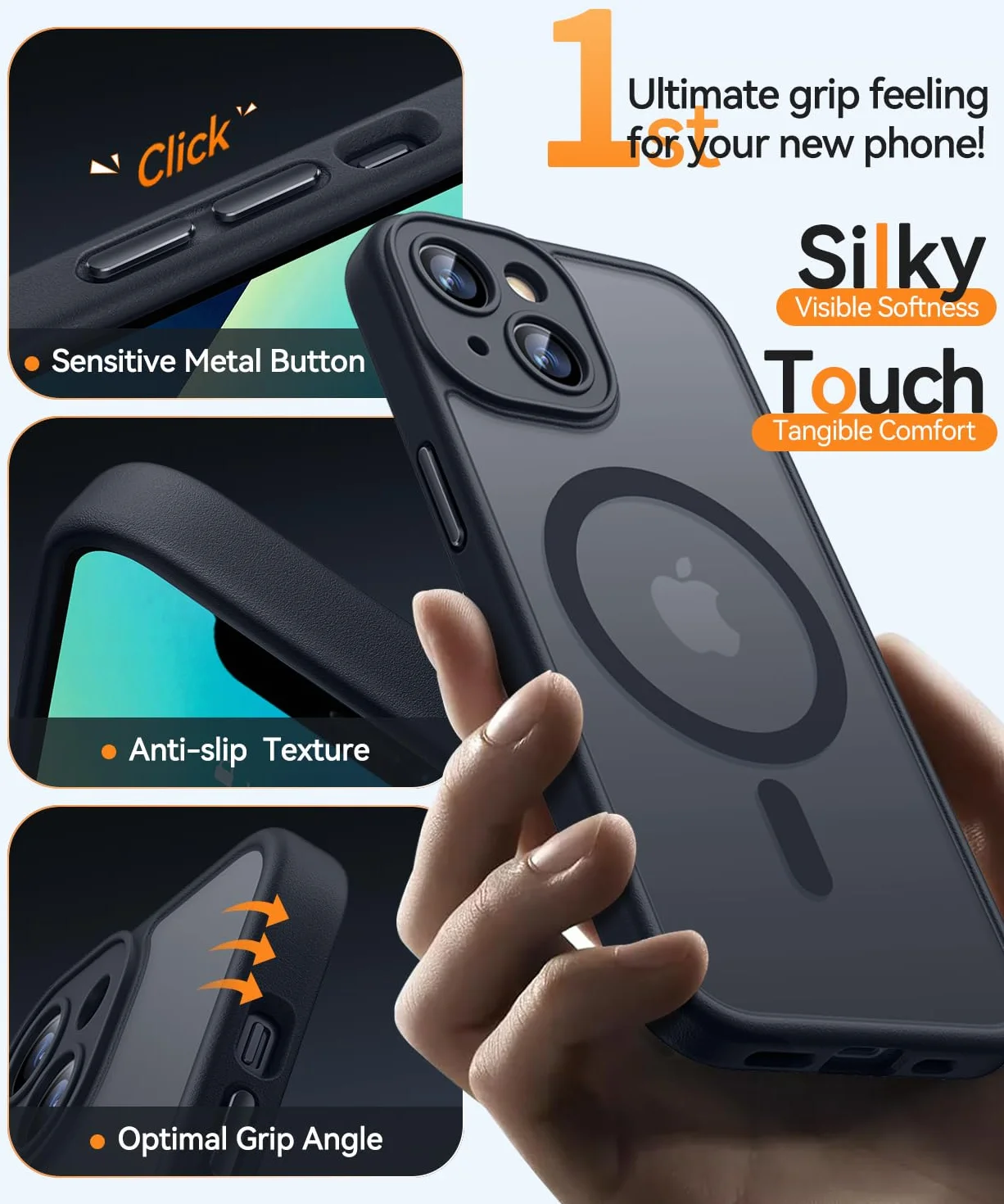 CANSHN Cover Magnetica per iPhone 13(6,1 Pollici), Compatibile con MagSafe, [Protezione Completa Della Fotocamera], Custodia Traslucida Opaca Protettiva Sottile Antiurto,Nero