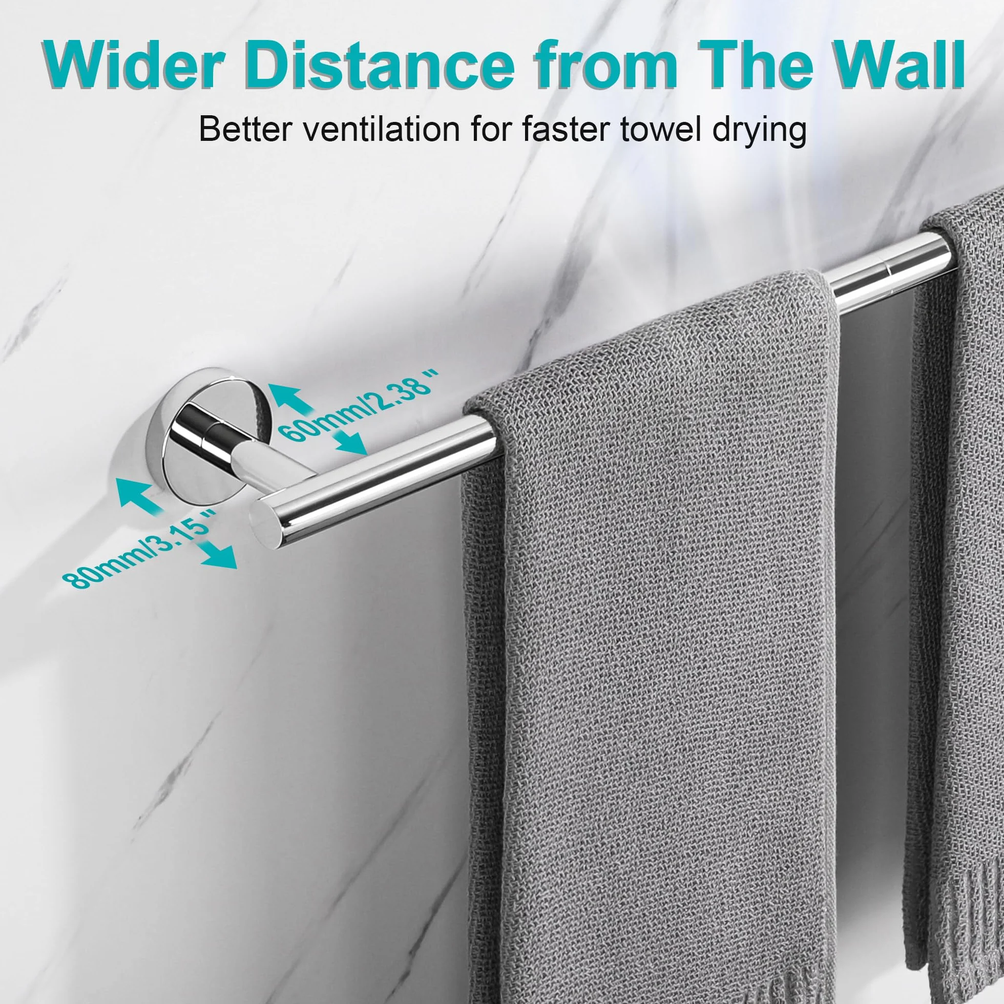 Portasciugamani Bagno 60 CM Cromo Lucido Acciaio Inossidabile SUS304