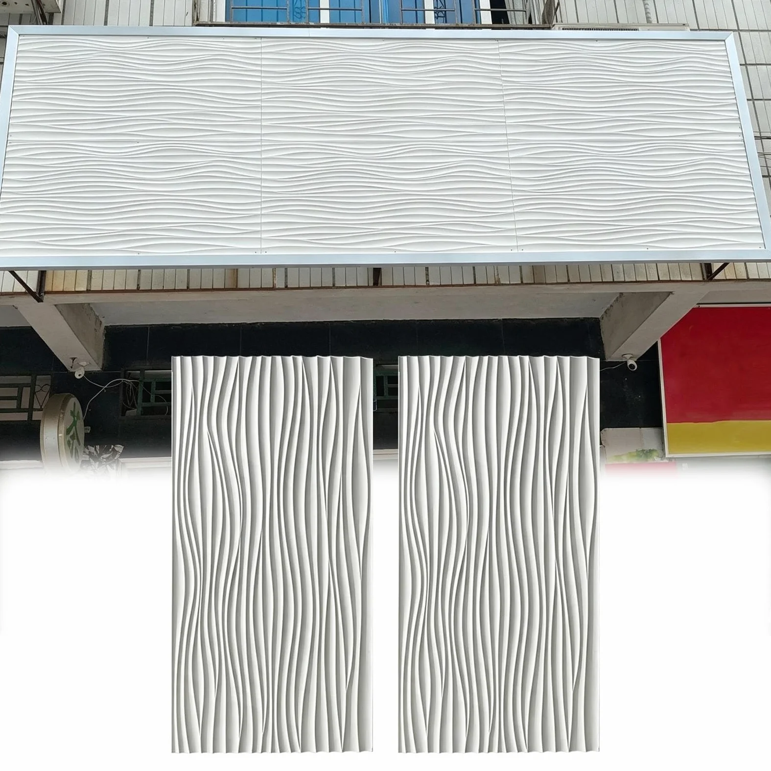 Pannelli Decorativi per Pareti Pannelli Murali 3D Ondulati in PU | Revestimiento de Pared Exterior Impermeable para Fachadas de Tiendas, Paquete de 2, Modernos Paneles 3D para Rótulos