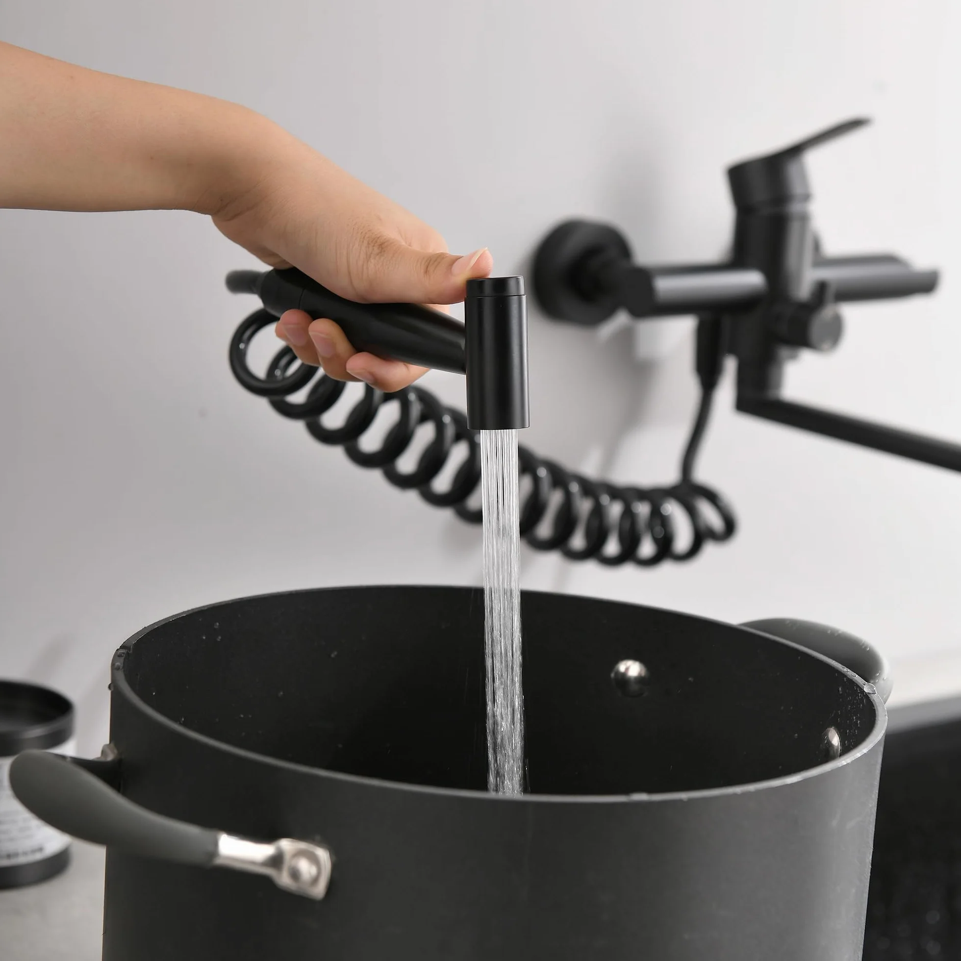 Rubinetto Cucina Muro Girevole 360° Acciaio Inossidabile 304 Nero Doppia Modalità