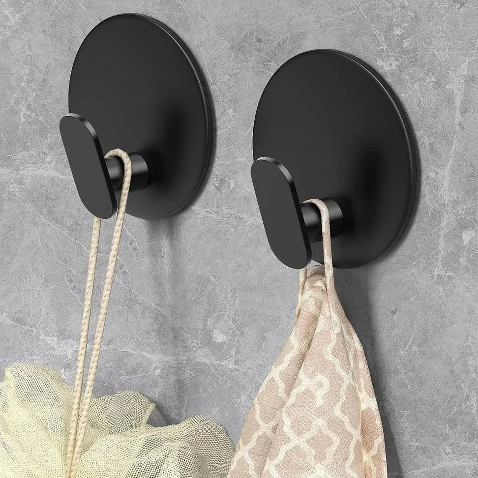 Gancio adesivo in acciaio inossidabile per porta a muro, chiave, appendiabiti, gancio per bagno, accappatoio, porta asciugamani, organizer per mensola, attrezzatura da cucina, nero, 4 pezzi, 1