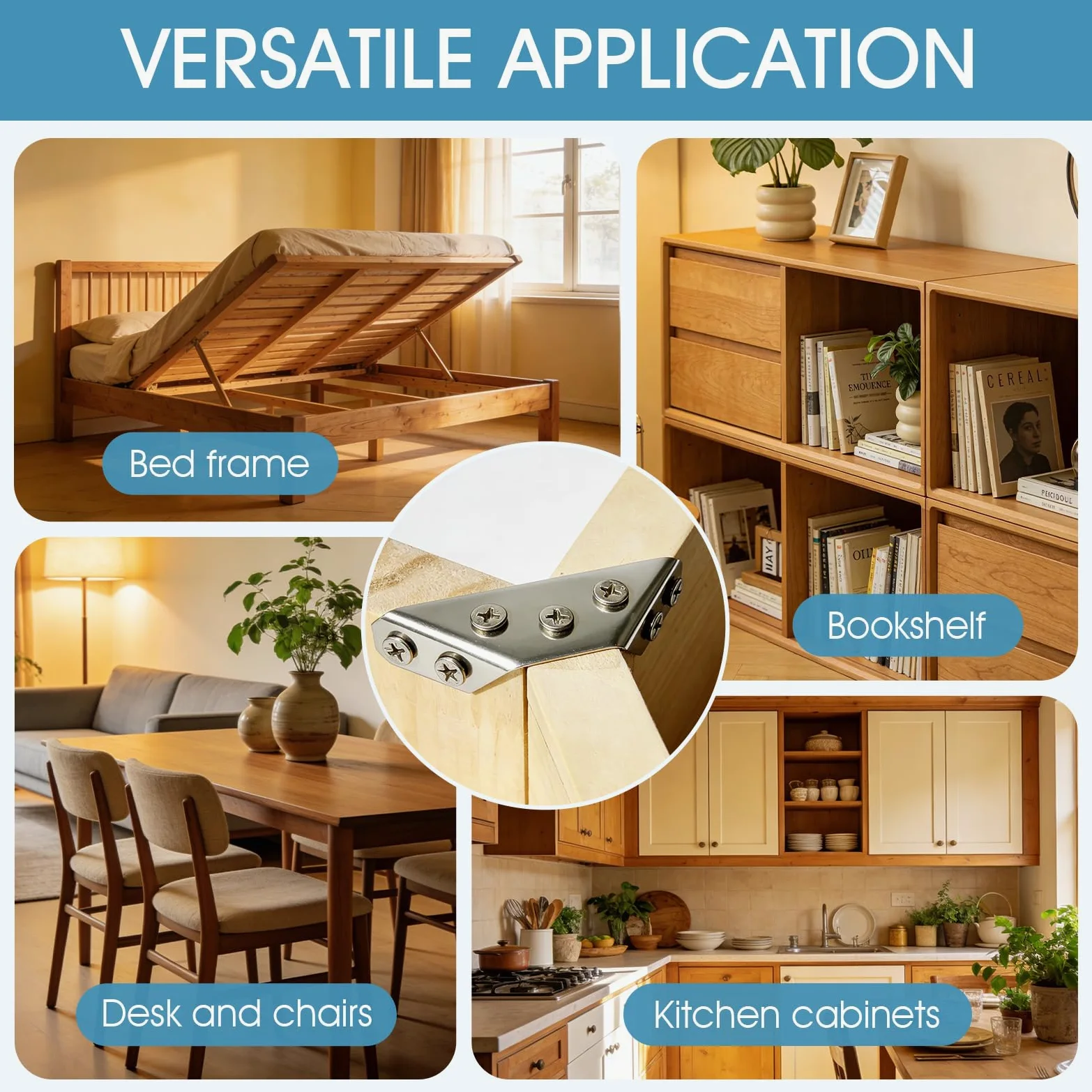 Confezione da 24 staffe angolari in acciaio inox di alta qualità per legno, resistenti per mobili, staffe angolari per armadi, tavoli, sedie, cassetti, staffe triangolari universali in metallo con 144