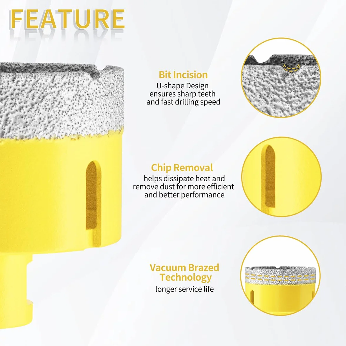 Punta per Trapano Diamantata 85mm M14 Filetto Vacuum Brasato Sega a Tazza per Piastrelle Porcellana Marmo Ceramica Granito