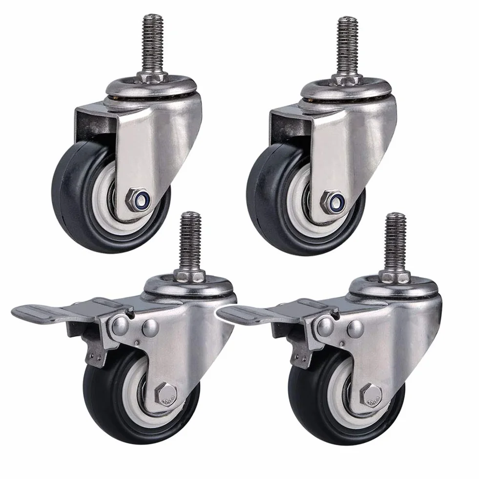 Ruote per mobili Resistenti da 2 Pollici con Filettatura M8/M10/M12, Staffa in Acciaio Inox 304, Portata 300 kg, silenziose, con Freno, girevoli, Piccole, Ideali per Tavolo, scrivania, Carre