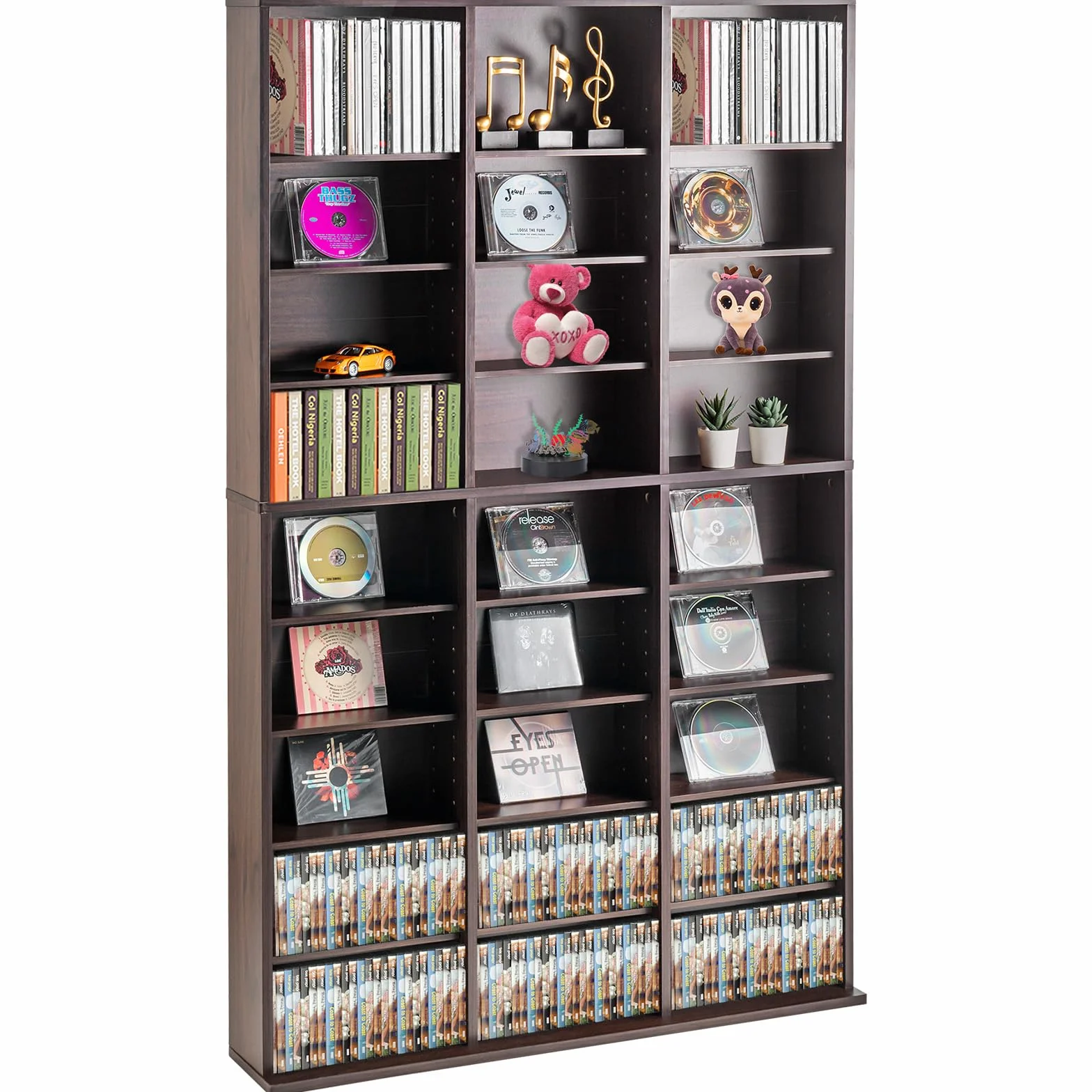 VEVOR Armadietto Portaoggetti Multimediale, Ripiano per DVD a 9 Strati, Contenere Fino a 756 CD, Ripiani CD Regolabili 27 Scomparti, Protegge Organizza Collezioni di Musica Film Videogiochi Cimeli