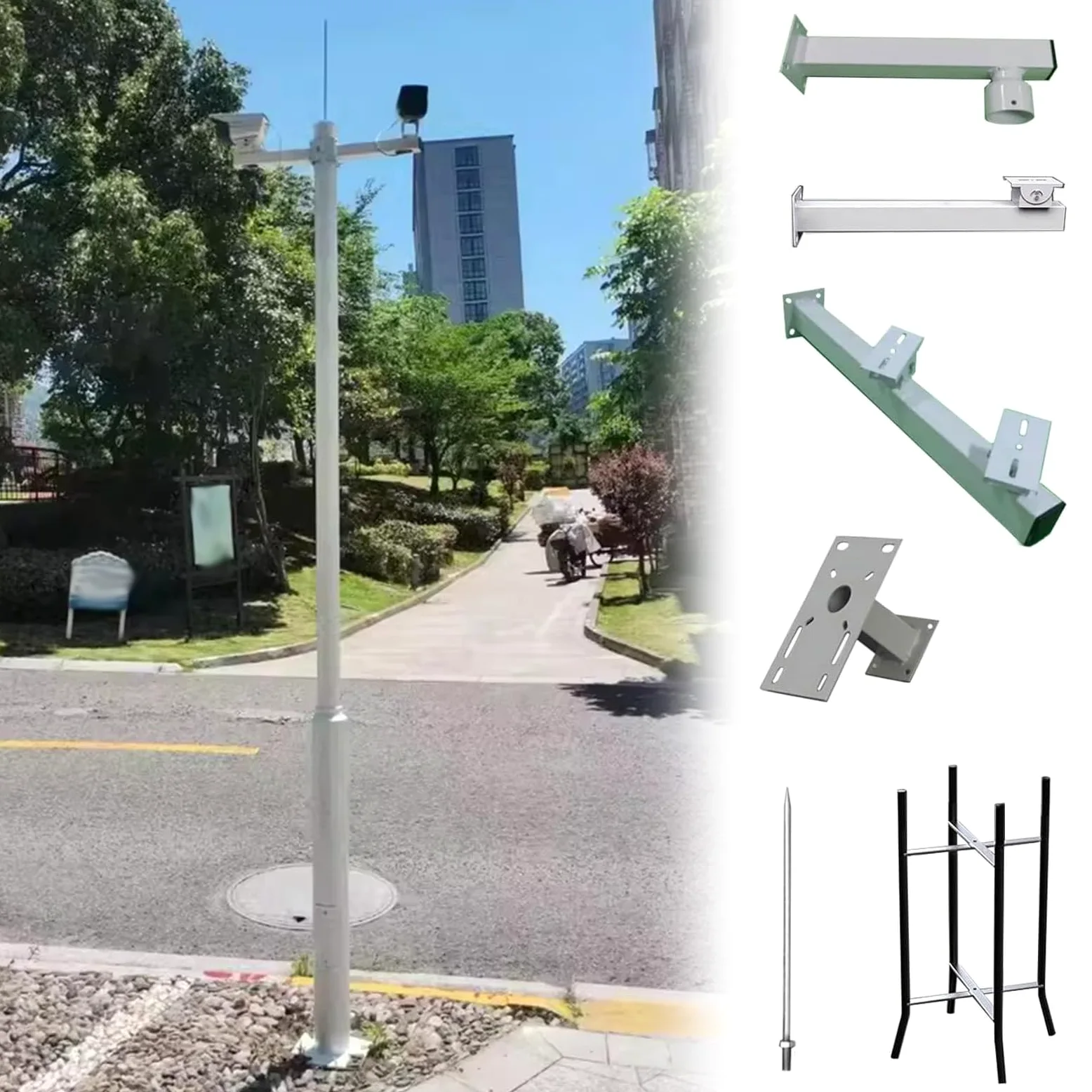 Palo per Telecamera di Sicurezza Palo Metallico per Telecamera di Sicurezza per Esterni, Supporto per Telecamera con Montaggio a Terra per Giardini/parcheggi/aeroporti(177in/450cm)