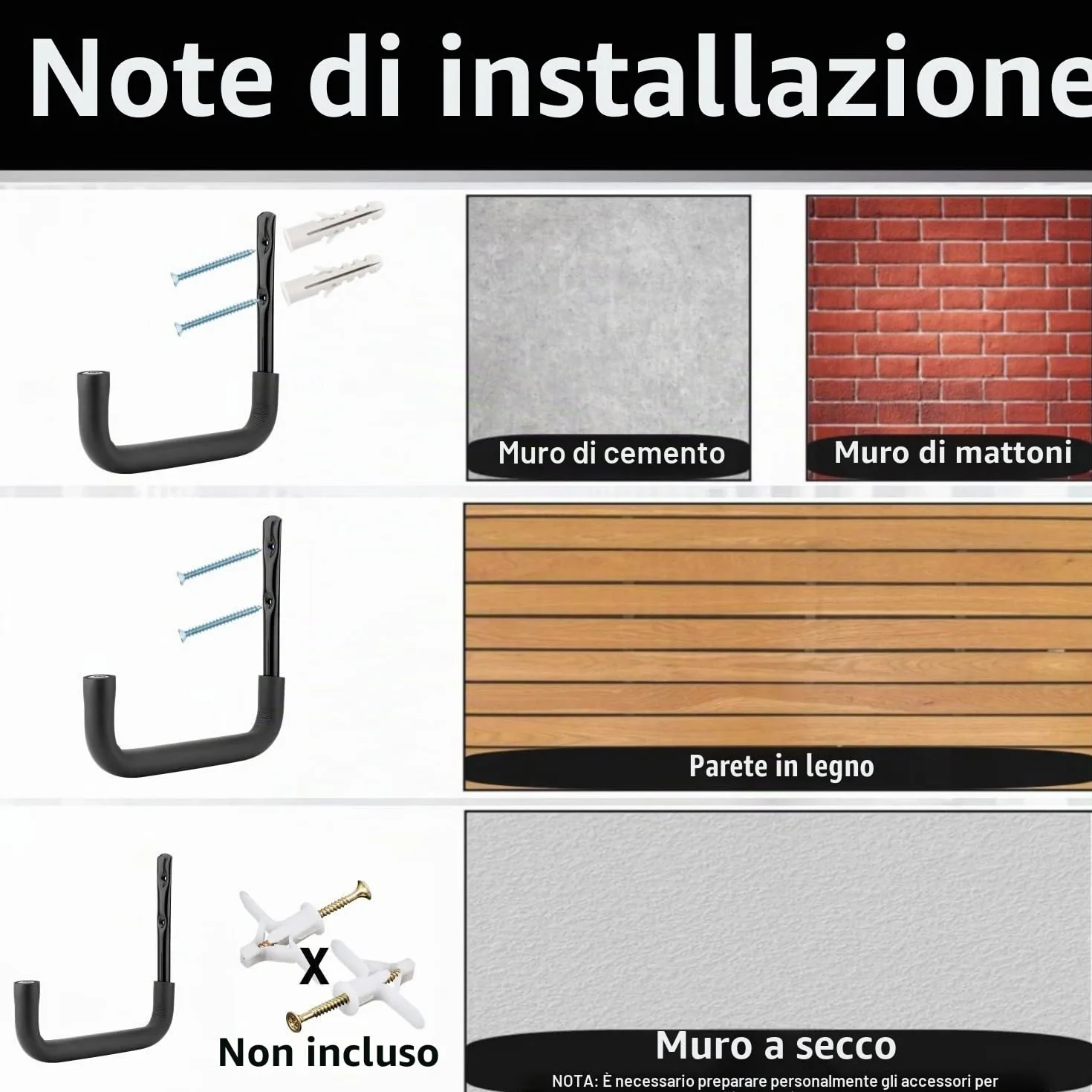 8 ganci per scale, 25 cm, per garage, organizer da parete, resistente, per utensili, pieghevole, per sedie, biciclette, sci, attrezzi