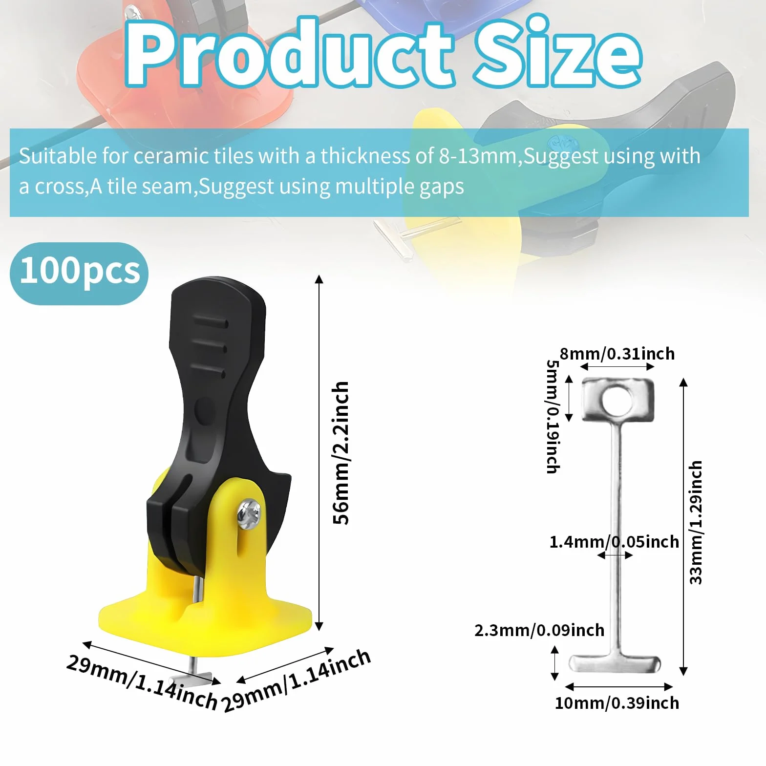 Sistema di Livellamento per Piastrelle 2 mm Riutilizzabili 100 Pcs Kit