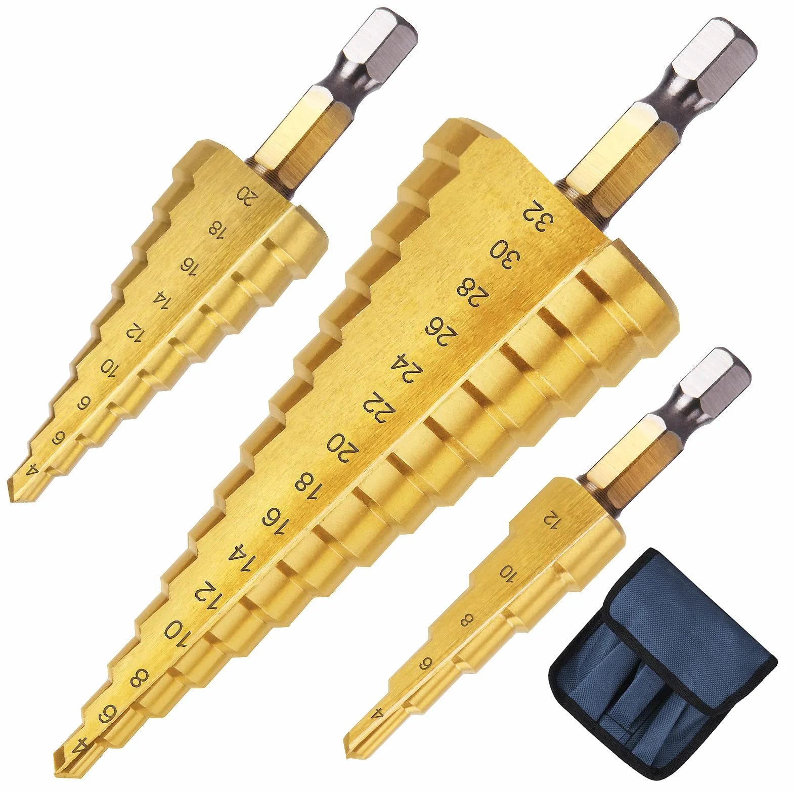 flintronic Punte Coniche Fresa Conica Trapano a Gradini HSS Titanium 4-12/4-20/4-32 Buco Cutter per Foro Metallo Acciaio Ottone Legno Plastica Ferro