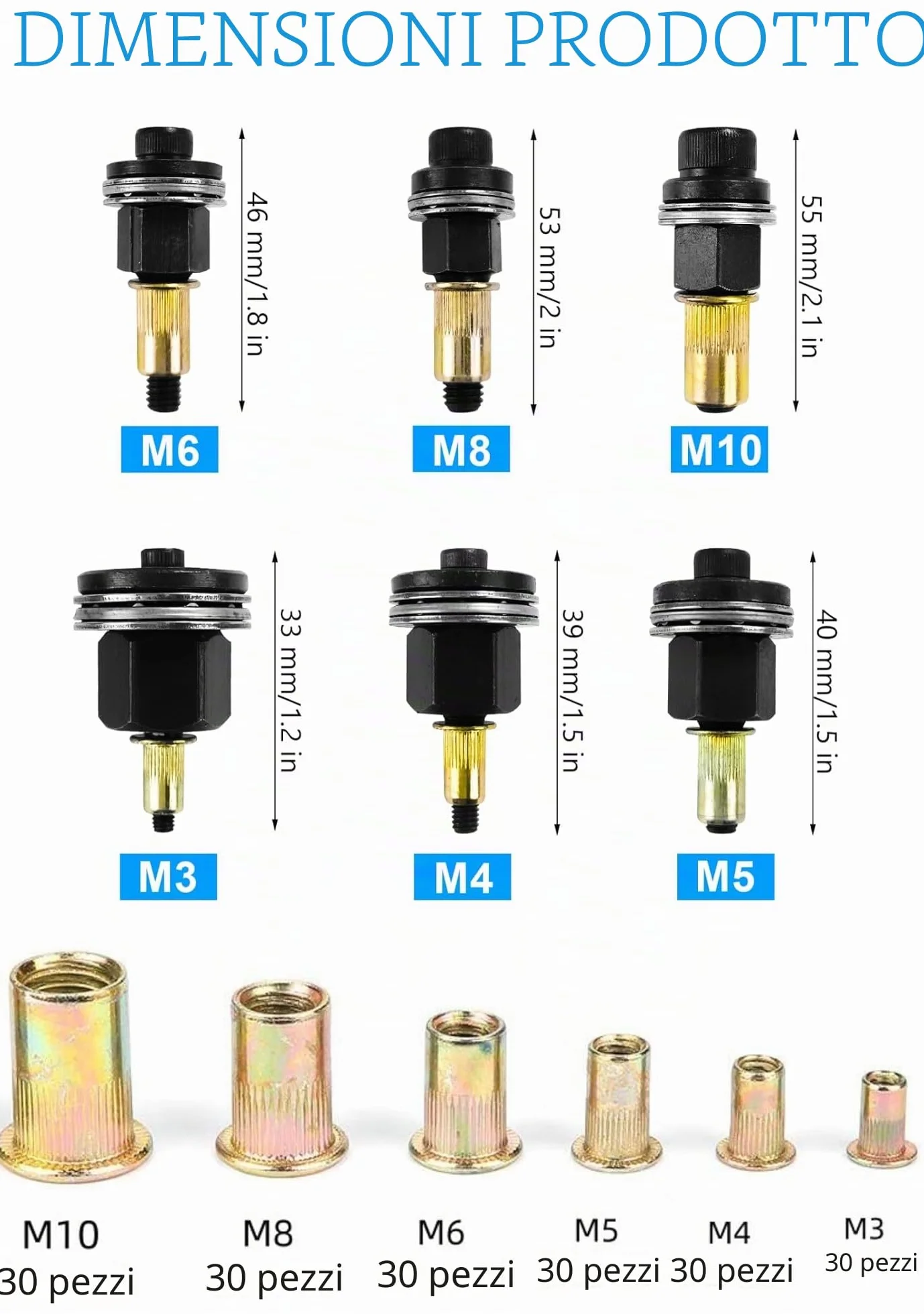 Rivettatrici Manuali Set 186 Pezzi, Rivettatrice per Inserti Filettati M3-M10, Mandrino Trapano Metallo
