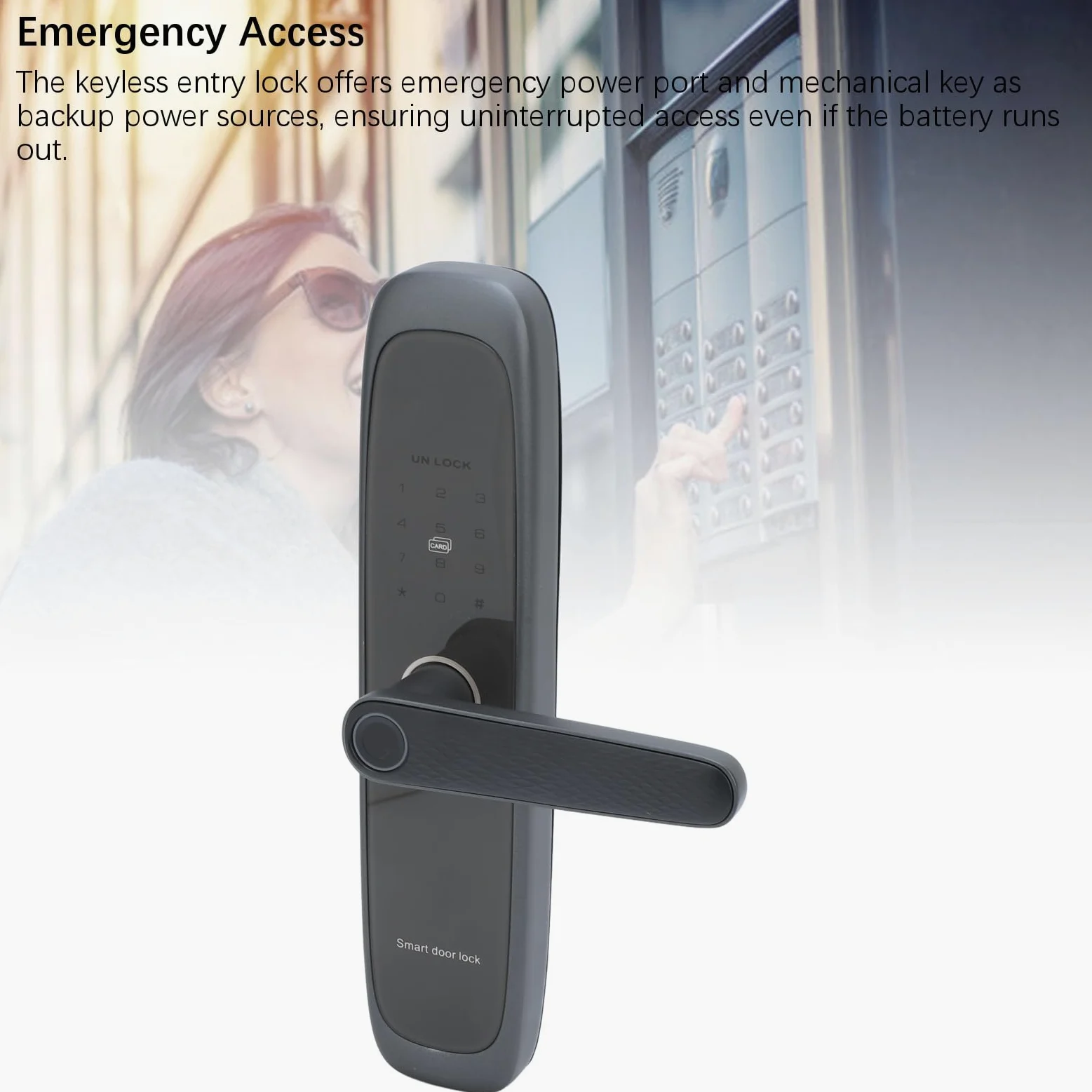 Tastiera con impronta digitale Serratura della maniglia della porta Serratura elettronica con ingresso senza chiave intelligente con controllo app Accesso di emergenza a sicurezza (6068)
