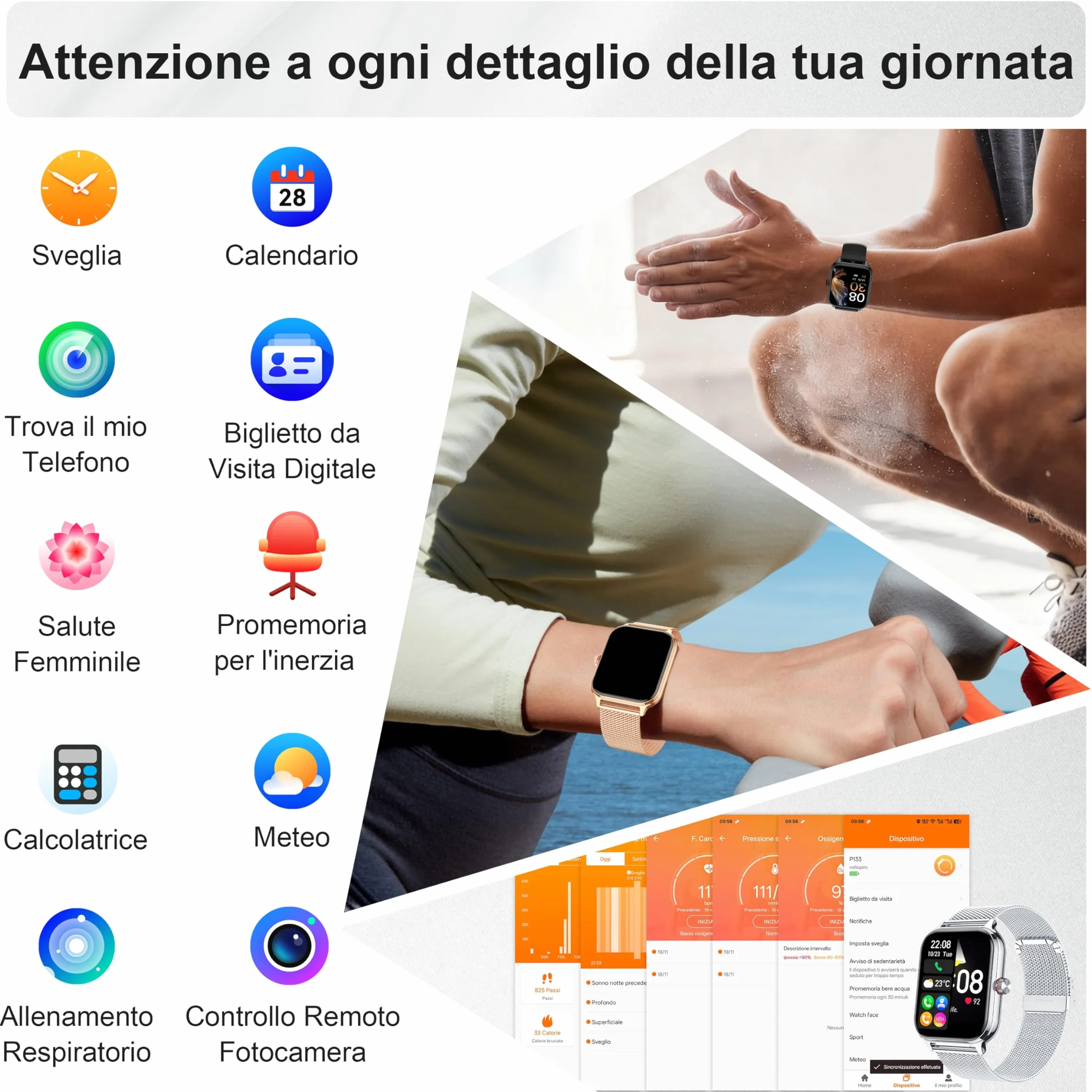 LODIMEKE Smartwatch Uomo Donna Chiamate Pressione Sanguigna Frequenza Cardiaca Sonno, 1.96'' AI Orologio 100+ Modalità Sportive, IP67 Impermeabile Contapassi Sveglia Calcolatrice iOS Android