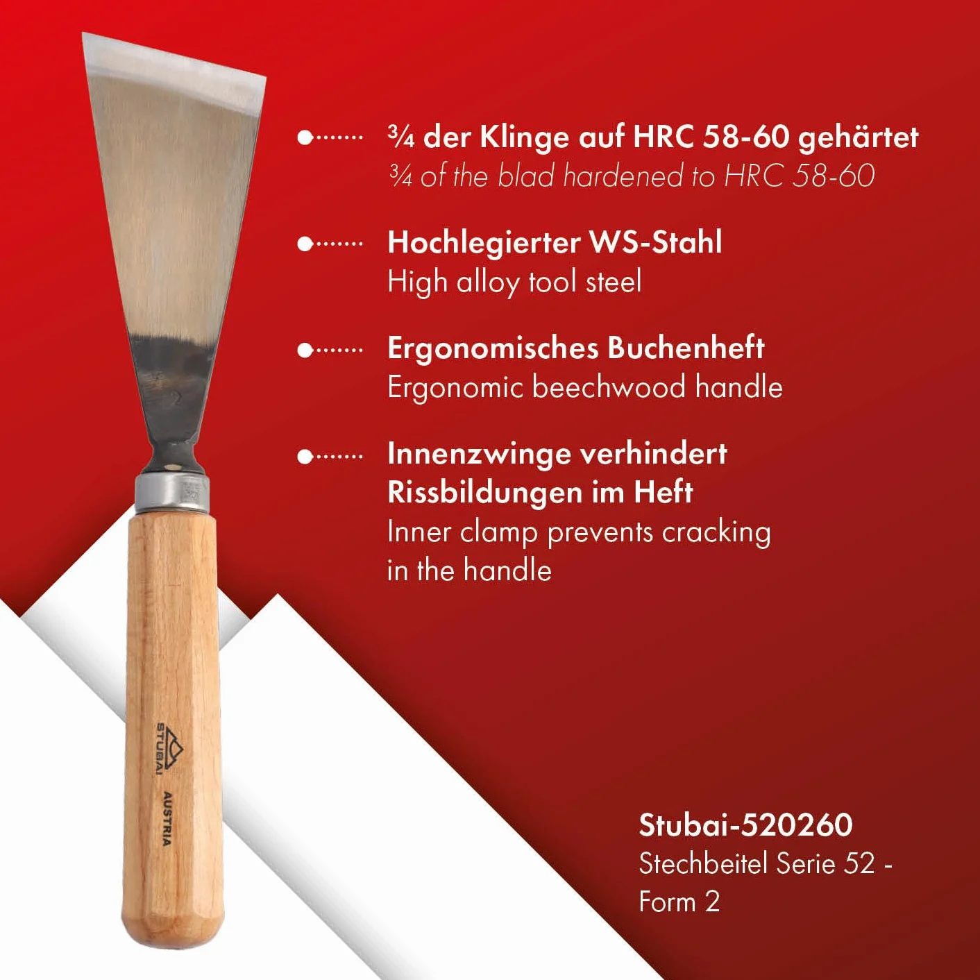 Stubai 520260 Sgorbia per Scultori con Manico, Modello 2, 60 mm