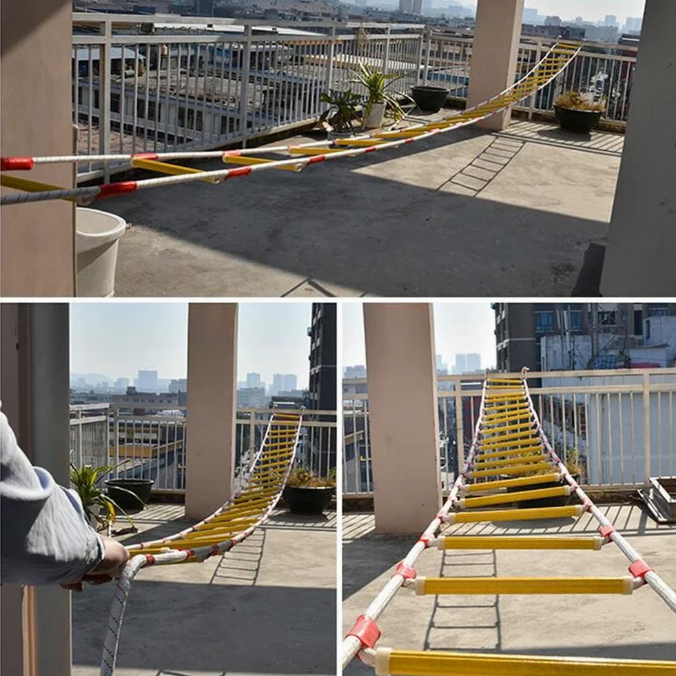 Generico Scala di Corda di Emergenza, Scala di Sicurezza antincendio, 10 m ignifuga a Rapida implementazione, Robusta Scala di Corda Gialla per la Sicurezza di casa e Ufficio