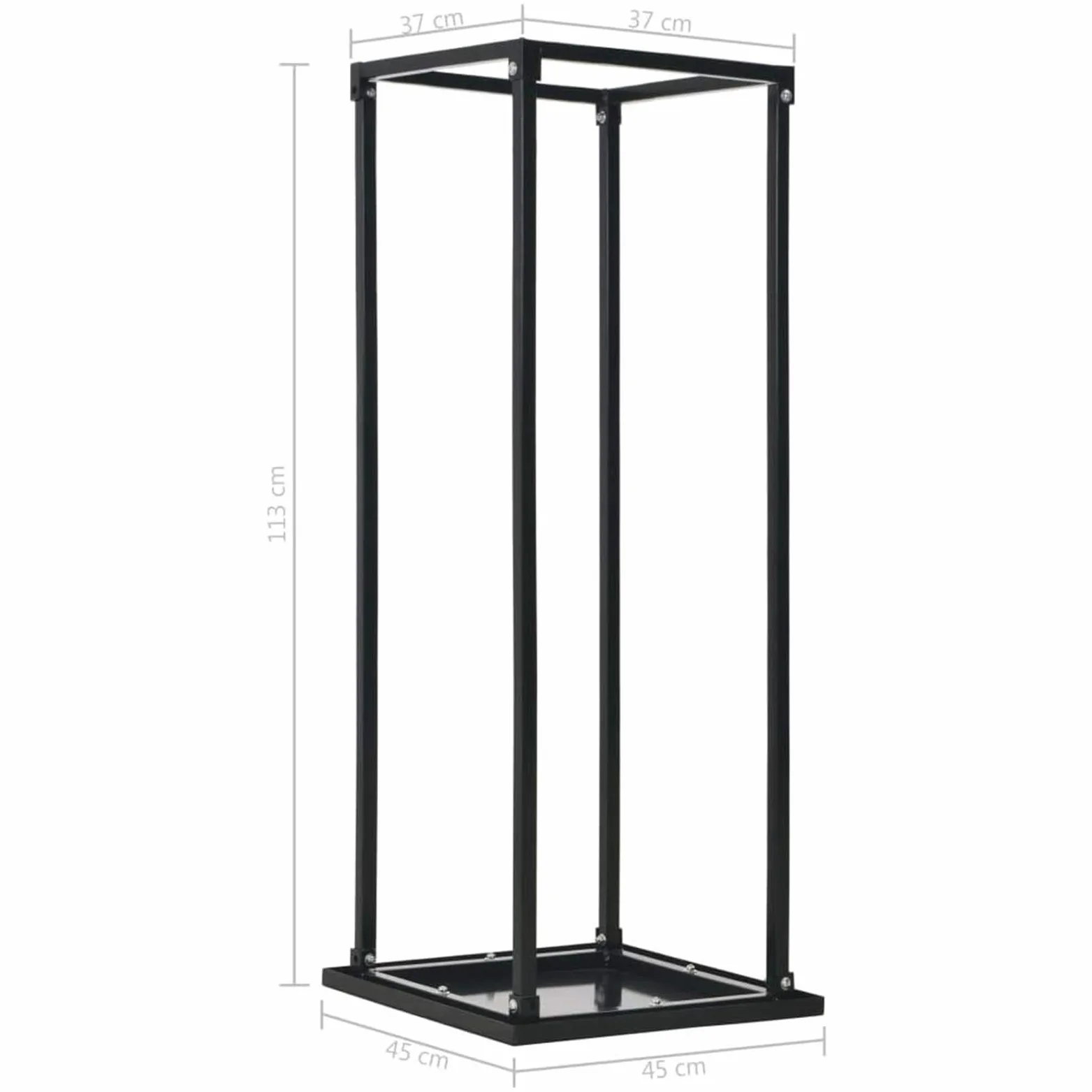 Portalegna con base nera 37x37x113 cm in acciaio, portalegna, scaffale portalegna, portalegna in metallo con ventilazione for esterni o interni, set portalegna
