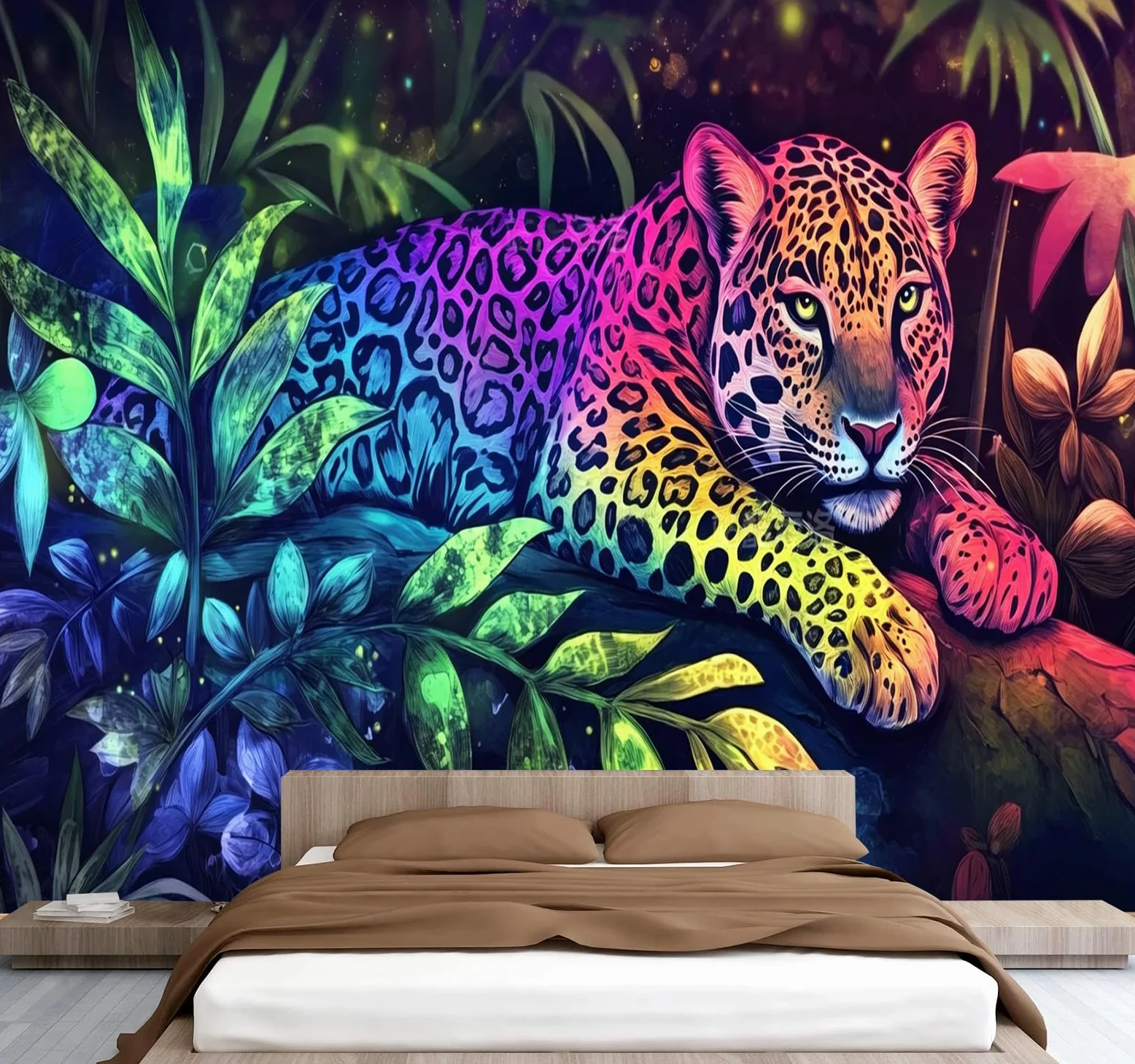 Carta da parati effetto 3D Leopardo 366x 254 cm Murale Non Tessuto Colorato Astratto Animale Fotomurale Stampa HD Moderna Poster Per Soggiorno E Camera Da Letto Design 1M3676
