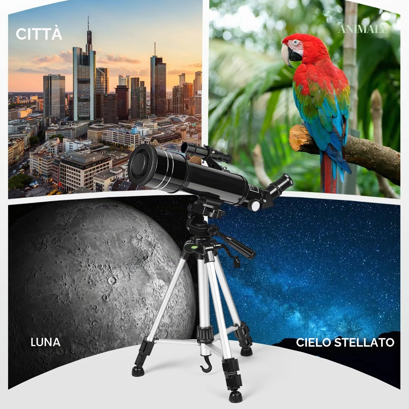 Telescopio Astronomico, Telescopi Rifrattori FMC con Treppiede Regolabile e Livello di Spirito, Telescopio da Viaggio Portatile con Zaino Perfetto per Adulti, Bambini, Principiante