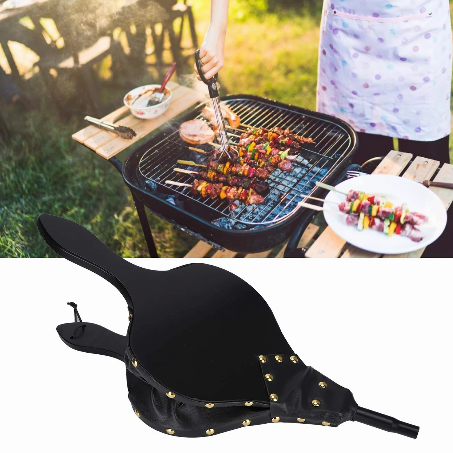 Soffietto per Camino, Soffiatore Manuale in Pelle per Camino, Soffiatore per Camino in Legno per Barbecue Cucina all'aperto Campeggio con Manico Lungo Strumenti per Camino