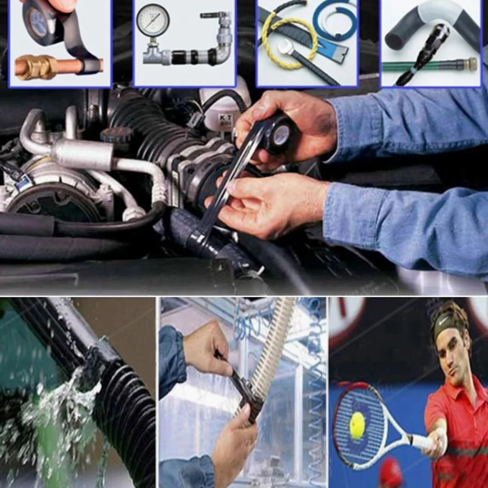 Nastro isolante autofondente in gomma siliconica | Bianco e nero, 12 rotoli da 1 pollice x 10 piedi x 0,5 mm: riparazione di tubi flessibili e radiatori di emergenza(Black)