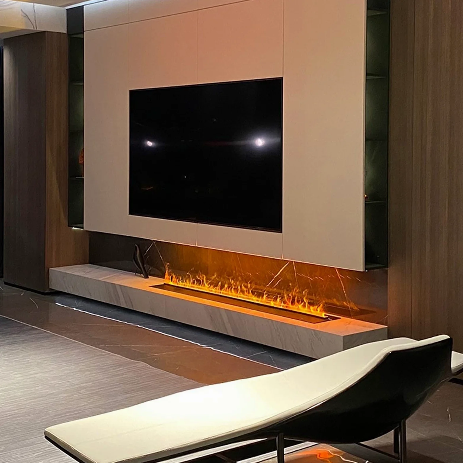 NEBE Camino a Vapore Acqueo Camino Elettrico da Incasso in Acciaio Inox con Pannello Touch 3D Touchable Flame E Telecomando Caminetti Elettrici