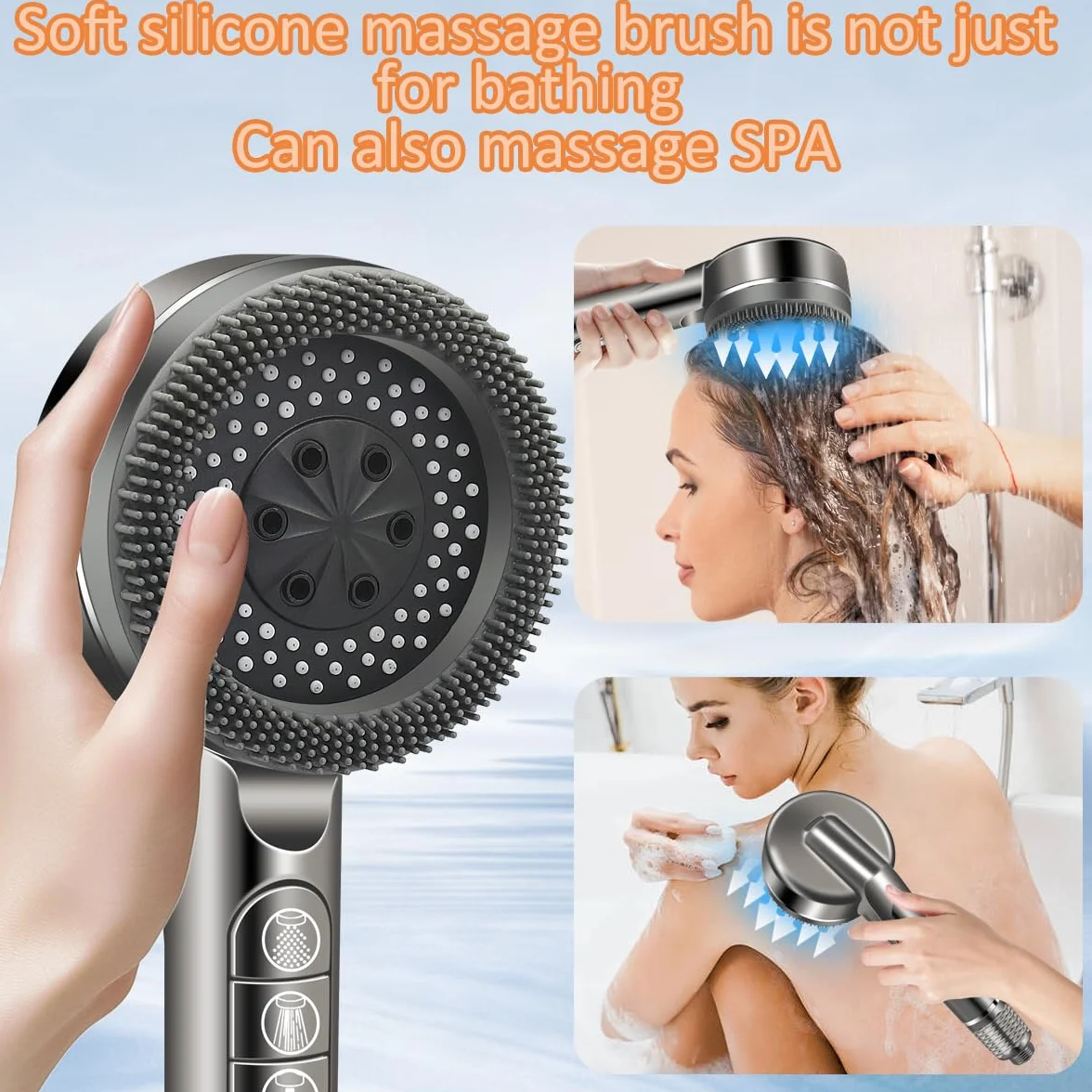 REETEE Soffione Doccia ad Alta Pressione, Doccino per Doccia con Filtro, 5 Modalità Spray Soffione Doccia Anticalcare, Shower Head con 1.5 M Tubo (grigio)